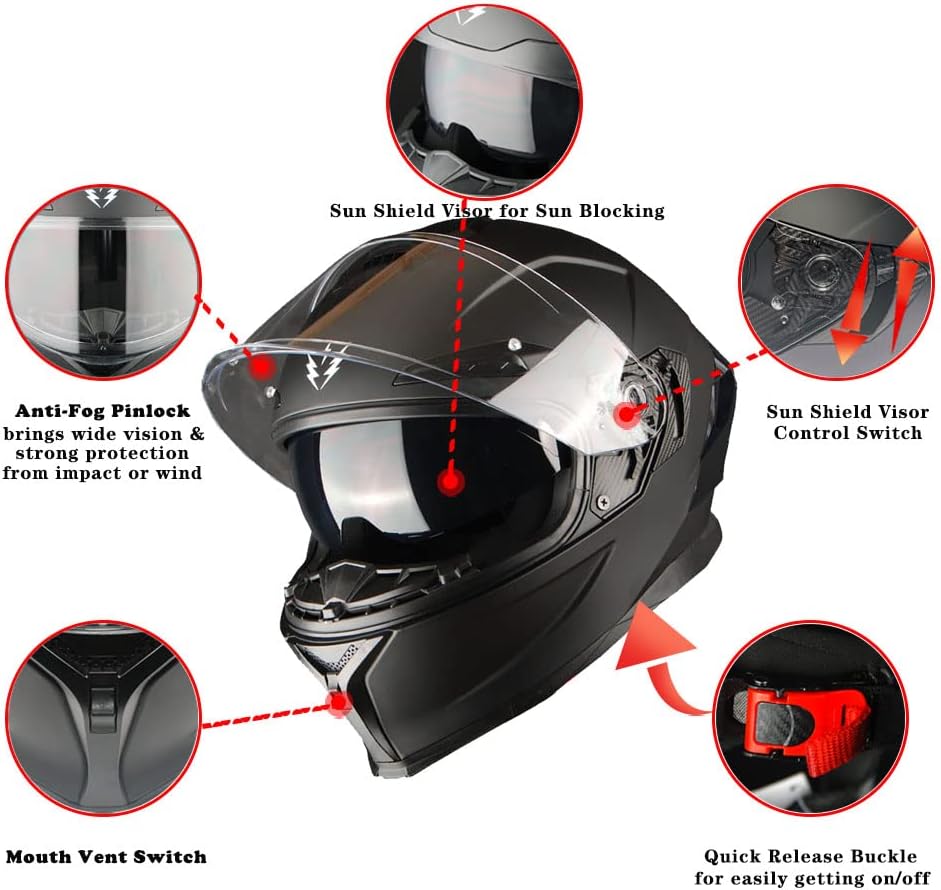 Casco 1Storm. Casco integral modular para motocicleta, con visor desplegable doble y parasol, casco de rostro completo
