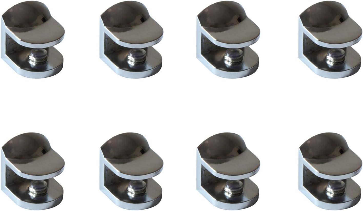 Soportes de estante ajustables montados en la pared, clips de metal, soporte cromado para madera acrílica de vidrio de 0.236-0.394 in (juego de 8)