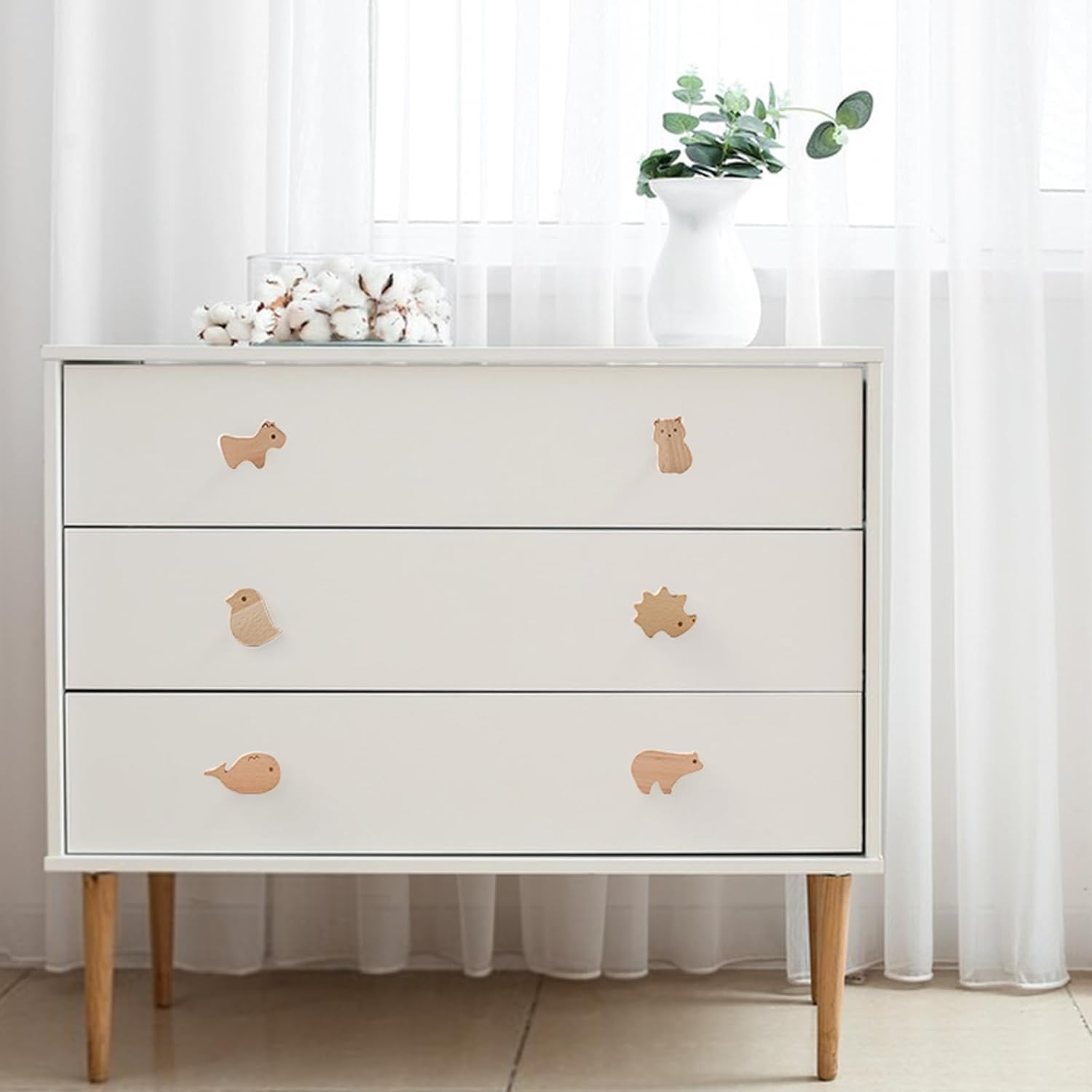 Pomos decorativos de madera para gabinetes de madera con tornillos, serie Bird Alpaca Perillas para cajón, perillas de madera para cuarto de bebé,