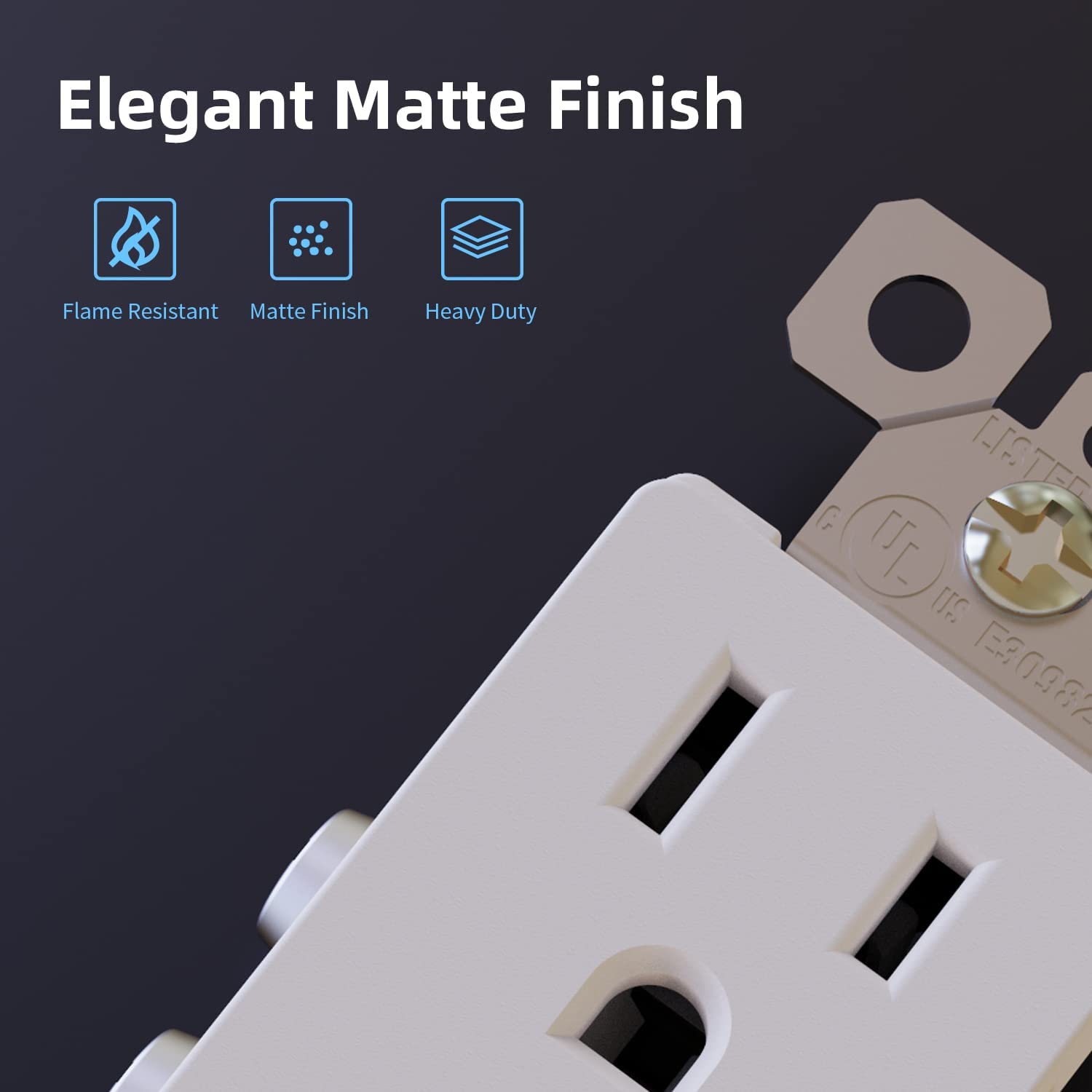 ELEGRP Receptáculo decorativo blanco mate, toma de pared eléctrica estándar de 15 A 125 V, 2 polos de 3 cables, resistente a manipulaciones, NEMA