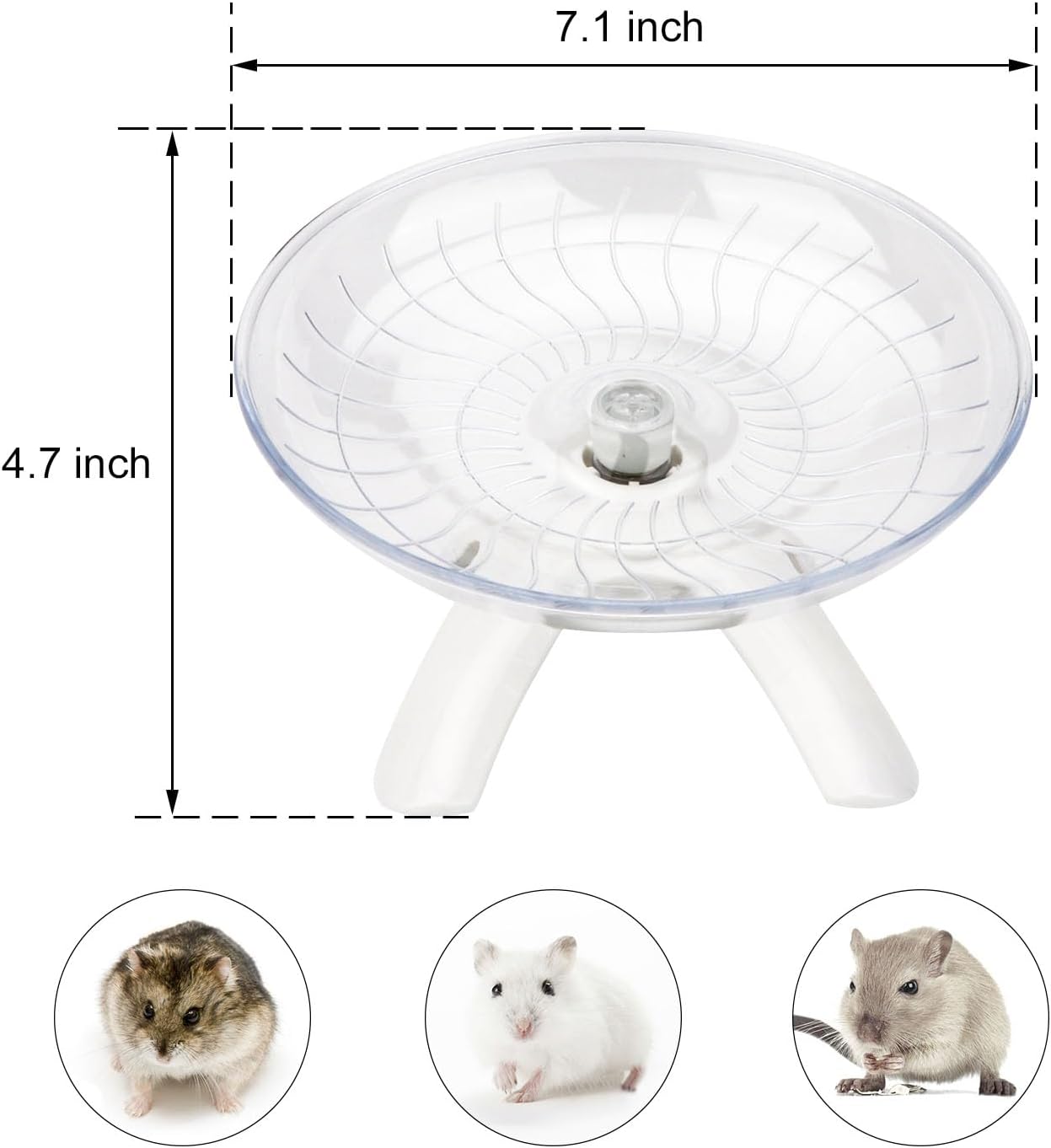 Rueda de hámster silenciosa, rueda de ejercicio para hámster, plato volador para hámsters, jerbos, ratones y otras mascotas pequeñas (blanco)