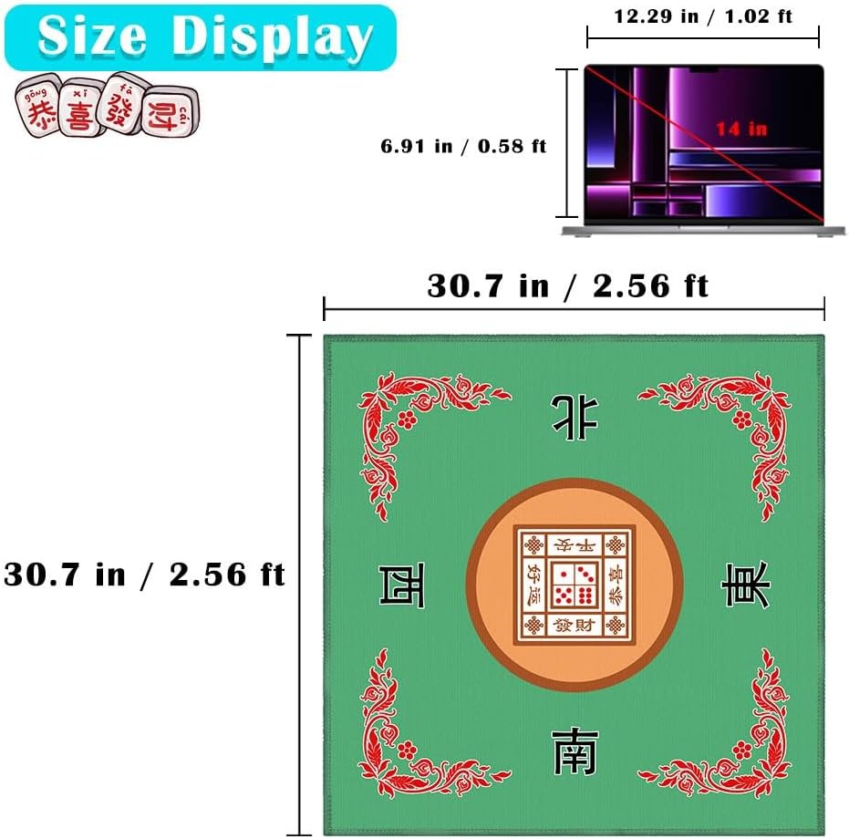 Mahjong Mat, cubierta antideslizante y de reducción de ruido, 30.7 pulgadas de largo x 30.7 pulgadas de ancho (30.7 in x 30.7 in), mantel de
