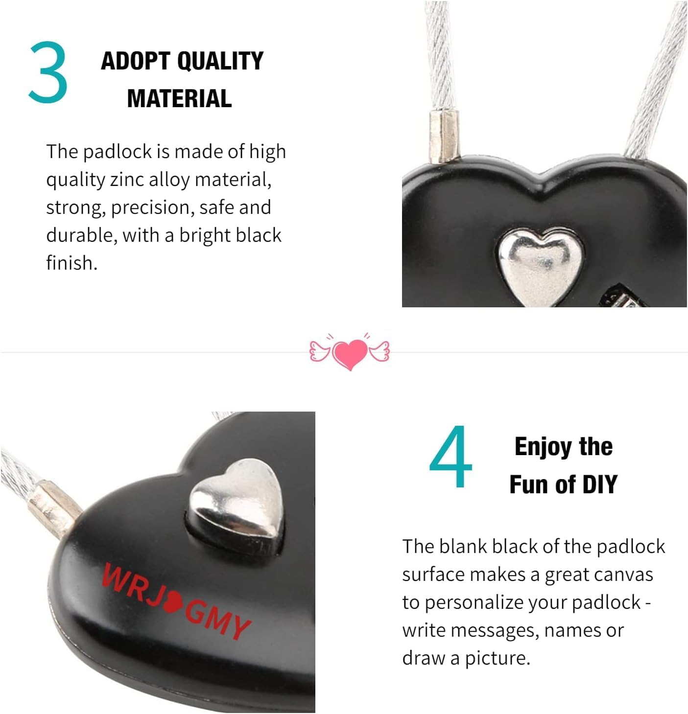 Cerradura de código en forma de corazón negro, tamaño mini compacto con combinación de código de 3 dígitos para equipaje, mochila, joyero, candados