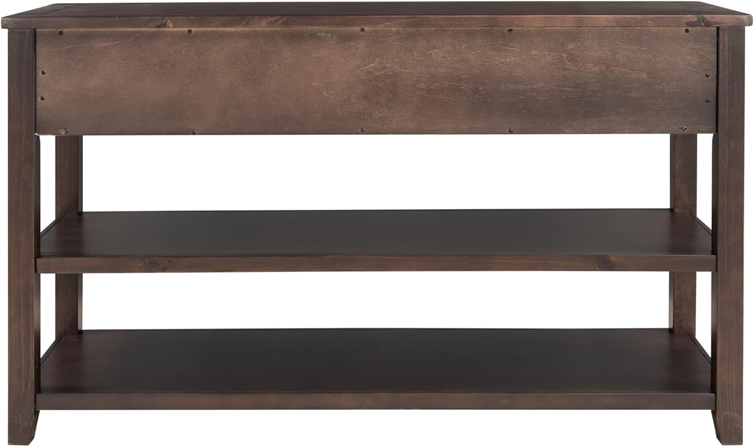 P PURLOVE Mesa consola retro con marco de madera de pino y patas, mesa de sofá mesa de entrada con 3 cajones y 2 estantes abiertos (espresso)