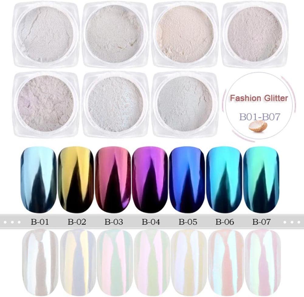 Brillo de uñas en polvo cromado perlado, polvo iridiscente blanco aurora cromo frotar polvo neón sirena espejo pigmento arco iris holográfico