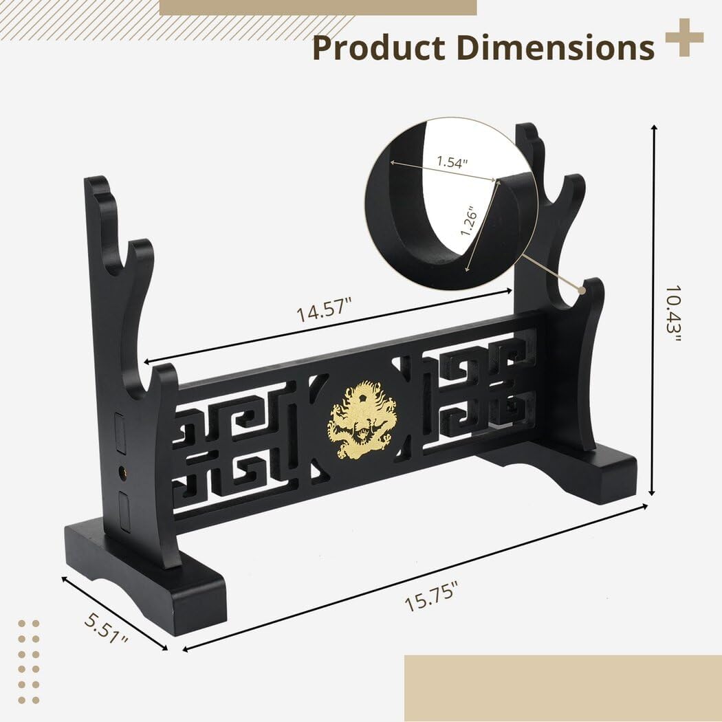 Five-Clawed Loong Wooden Sword Holder, Classical Chinese Stand for Swords, Dual-Layer Display Rack for Katanas, Wakizashis, and Lightsabers