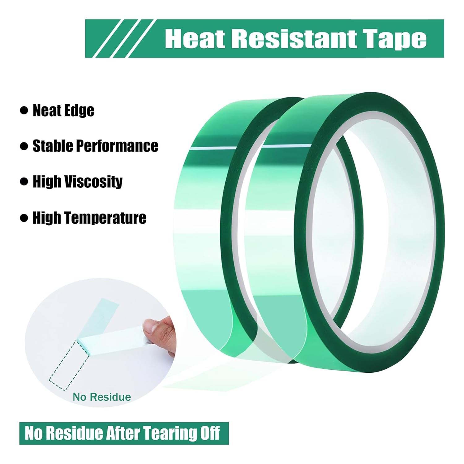 2 rollos de cinta térmica verde de alta temperatura, resistente al calor, cinta de transferencia de calor para prensa de sublimación de calor, 2