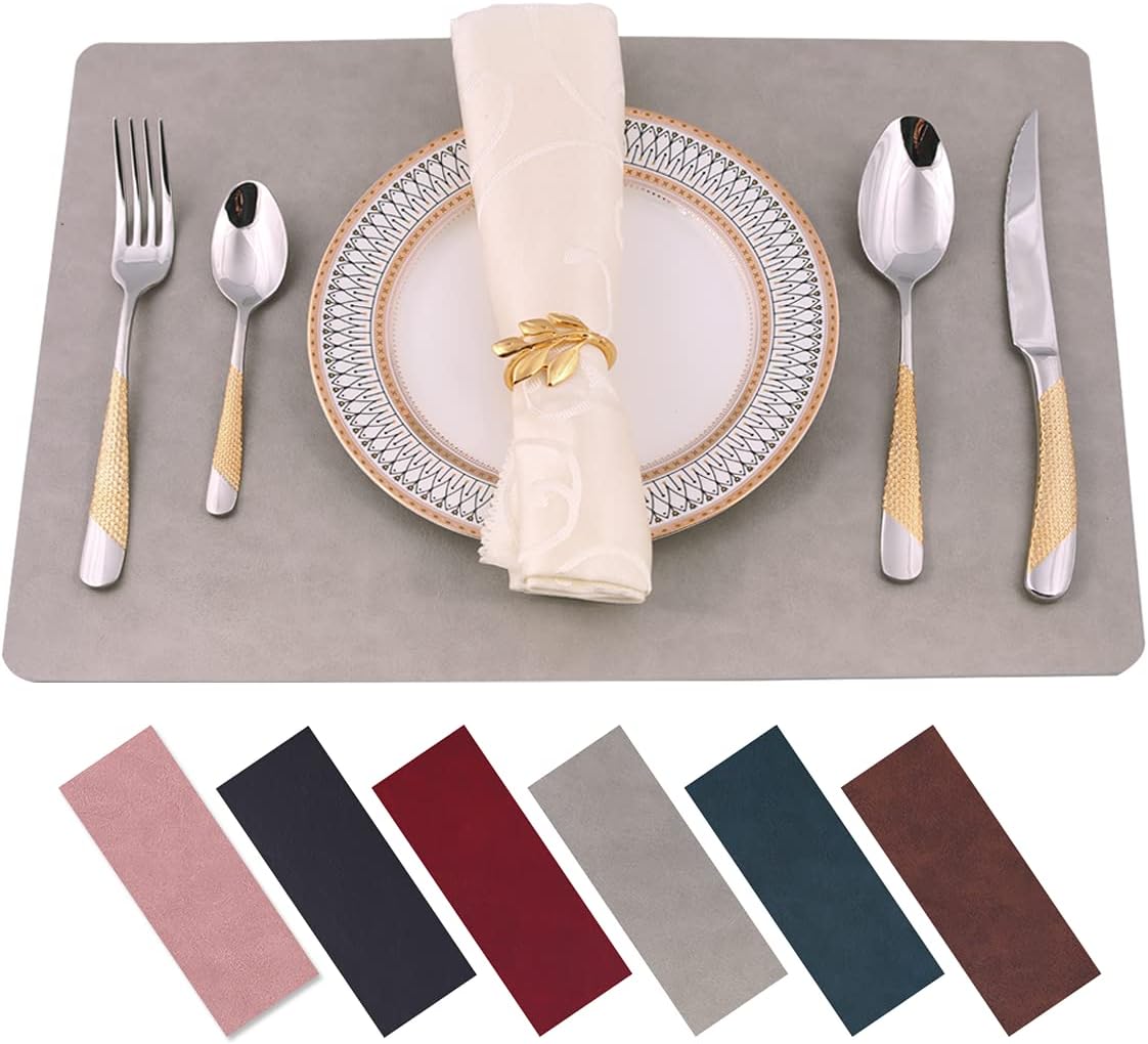 Juego de 4 manteles individuales para mesa de comedor, diseño clásico, de piel sintética, ecológicos, impermeables y resistentes a las manchas,