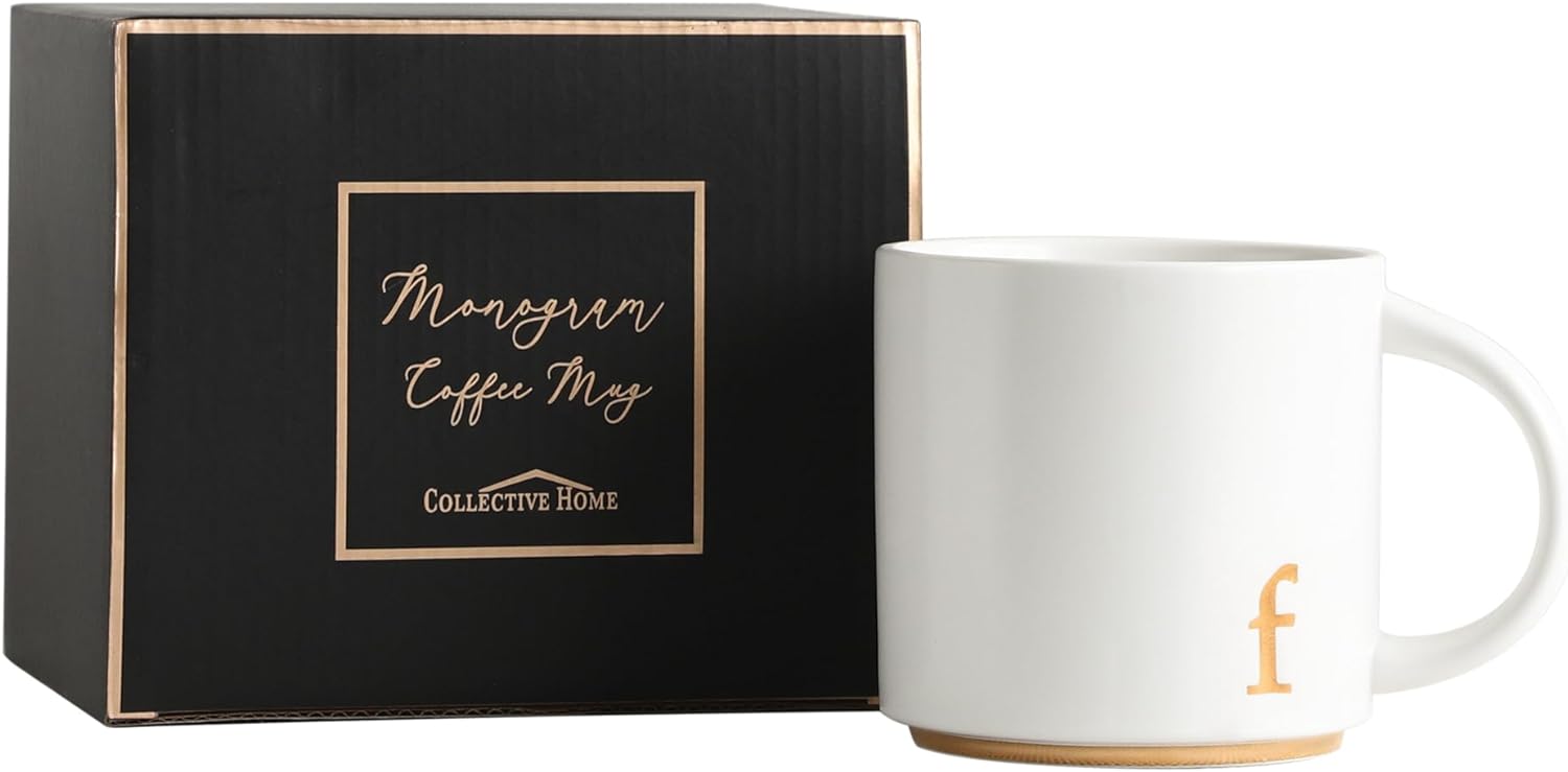 COLLECTIVE HOME – Tazas de cerámica con monograma, tazas de café con inicial dorada de 15 onzas, elegantes tazas de té del alfabeto, elegante taza
