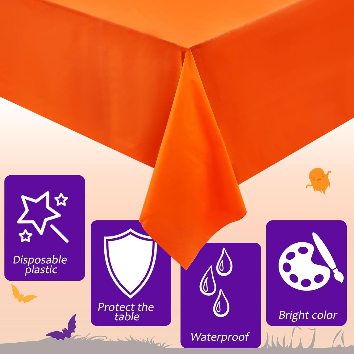 Mantel de plástico desechable de Halloween para mesas rectangulares, impermeable, para fiestas y decoraciones de Halloween, 54 x 108 pulgadas,