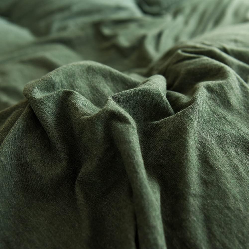 Mengersi Juego de ropa de cama, material de algodón de punto jersey, bolsillos profundos, individual XL, verde bosque
