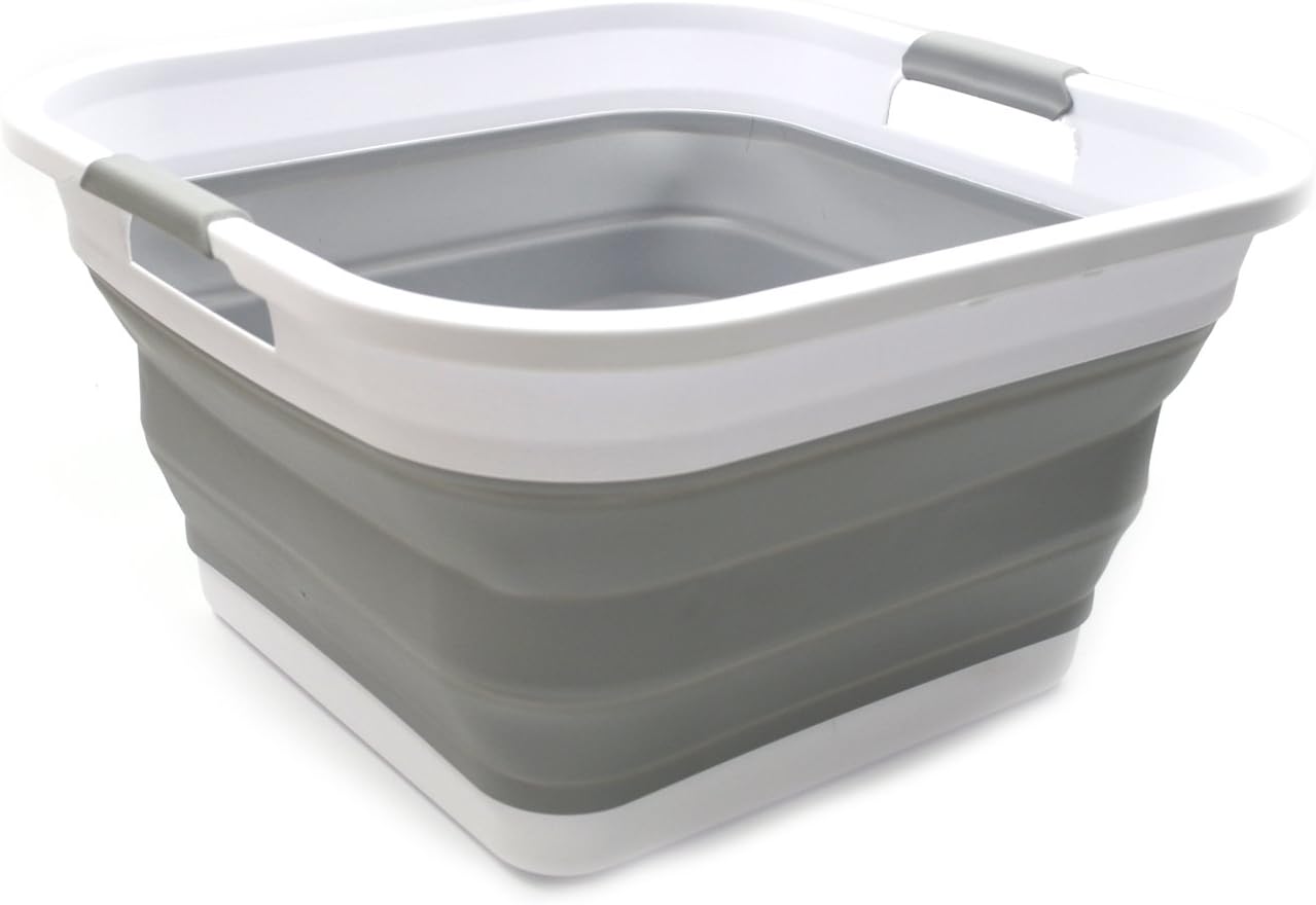 SAMMART Cesta plegable de plástico para la ropa sucia de 32 litros  Contenedor de almacenamiento plegable  organizador  Tina de lavado portátil
