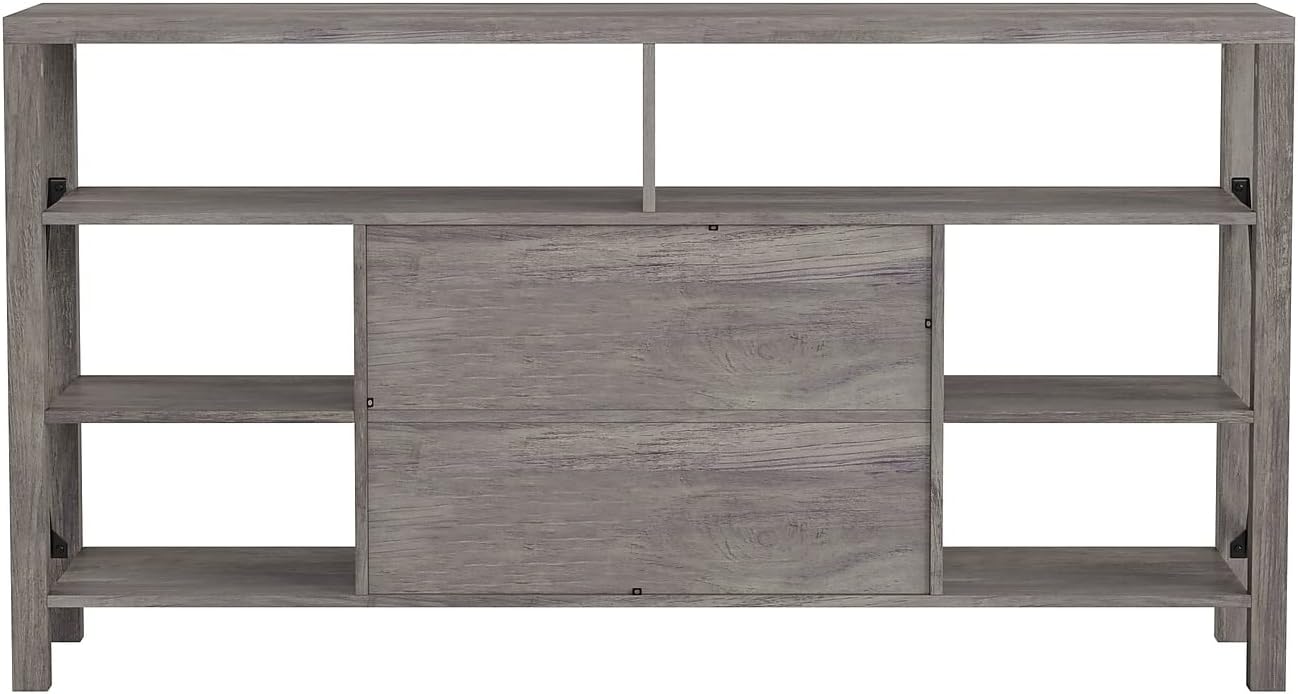 Flash Furniture Wyatt – Mueble de TV alto y moderno de 60 pulgadas, gabinete de consola gris costero, estante central ajustable, estantes fijos para