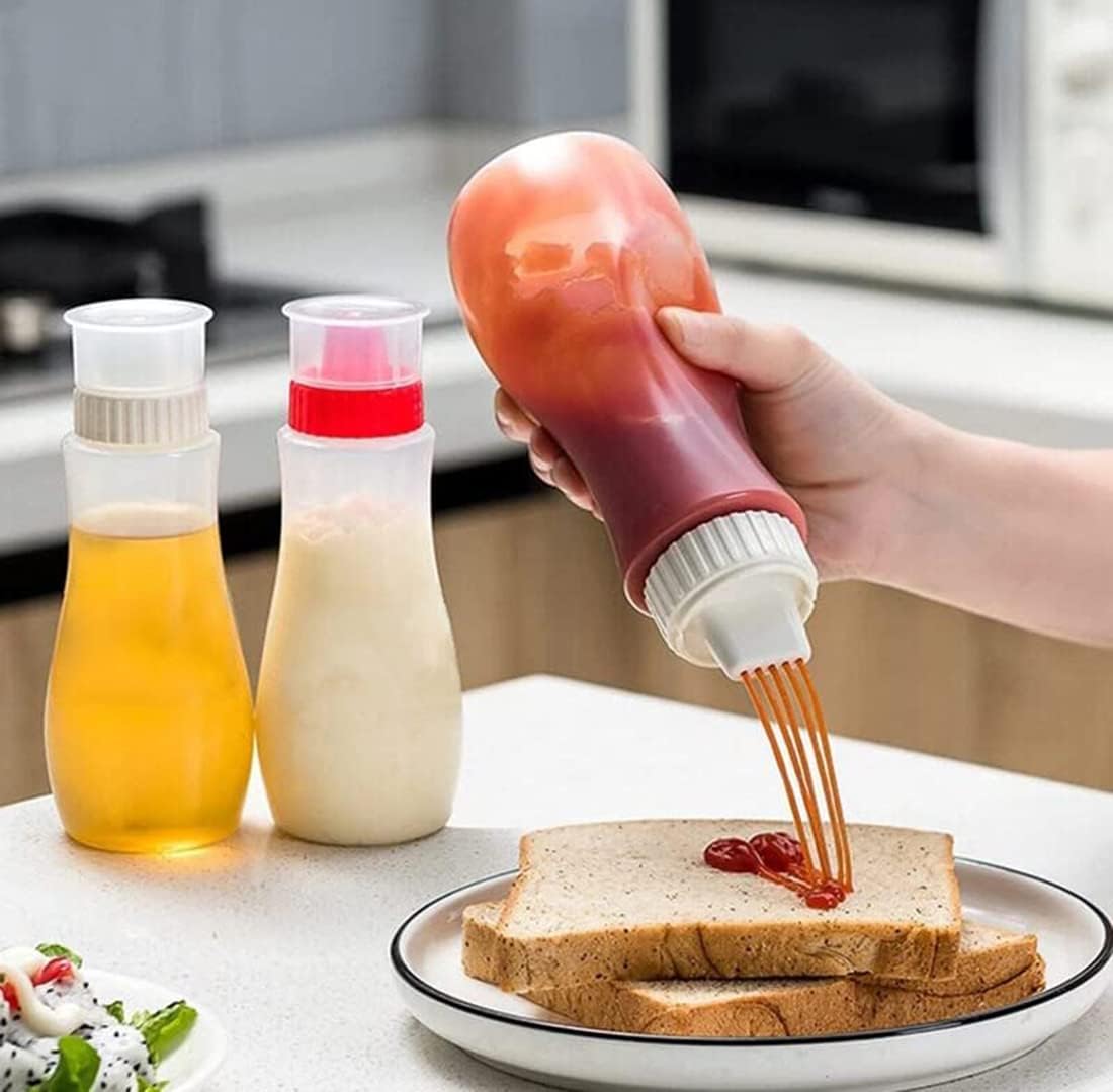 Botellas exprimibles de condimentos porosos, paquete de 3 botellas de plástico de 13 onzas, dispensadores de salsa de tomate, dispensador de jarabe