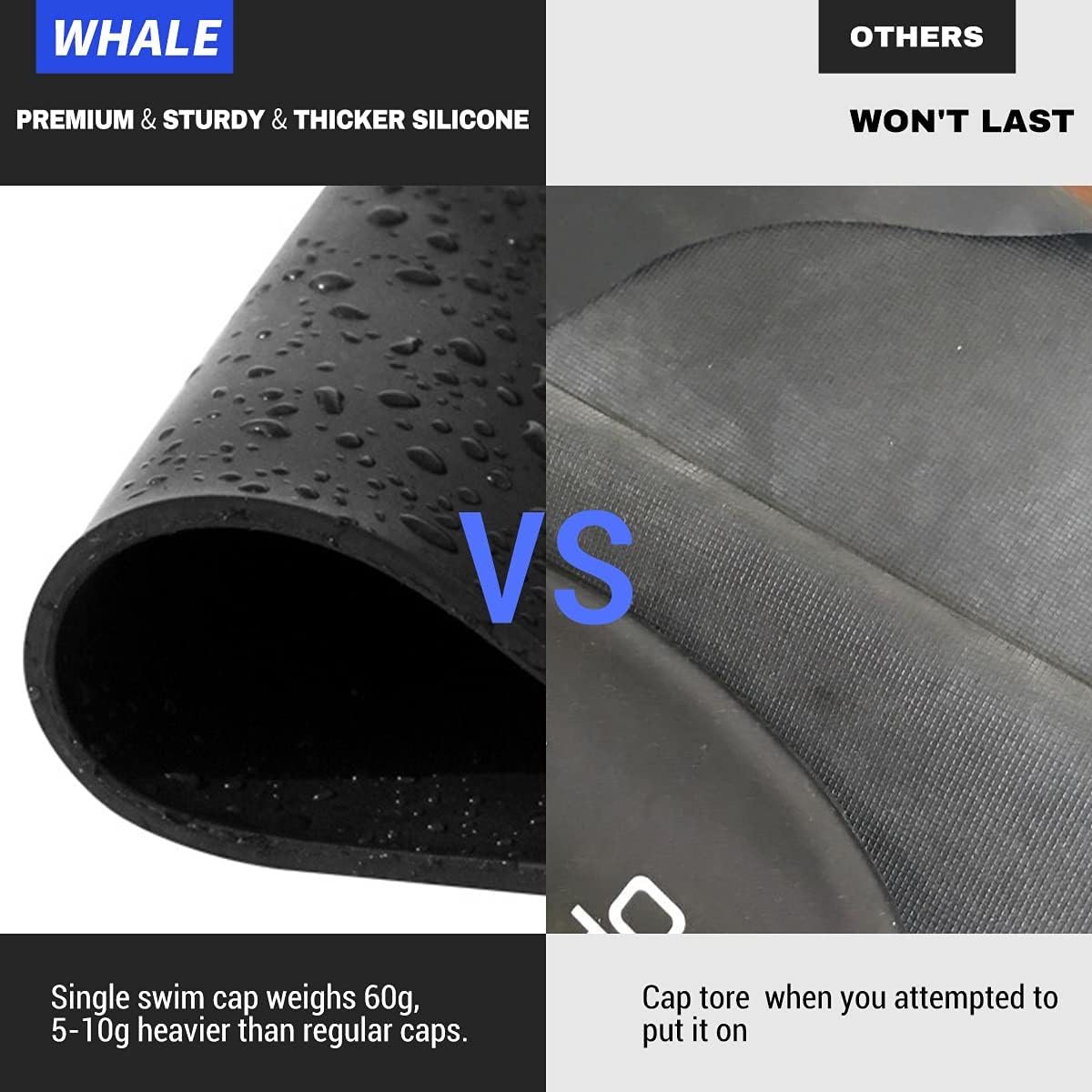 WHALE Extra Large Swim Cap for Women Men, Durable Silicone Swimming Hat with Ear Protection, Unisex Adults Bath Swimming Caps for Long Thick Curly