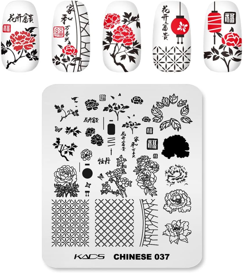Rolabling Placas de estampado de uñas Poemas chinos Serie de estilo de flores Plantilla de estampado de uñas Placa de imagen Arte de uñas