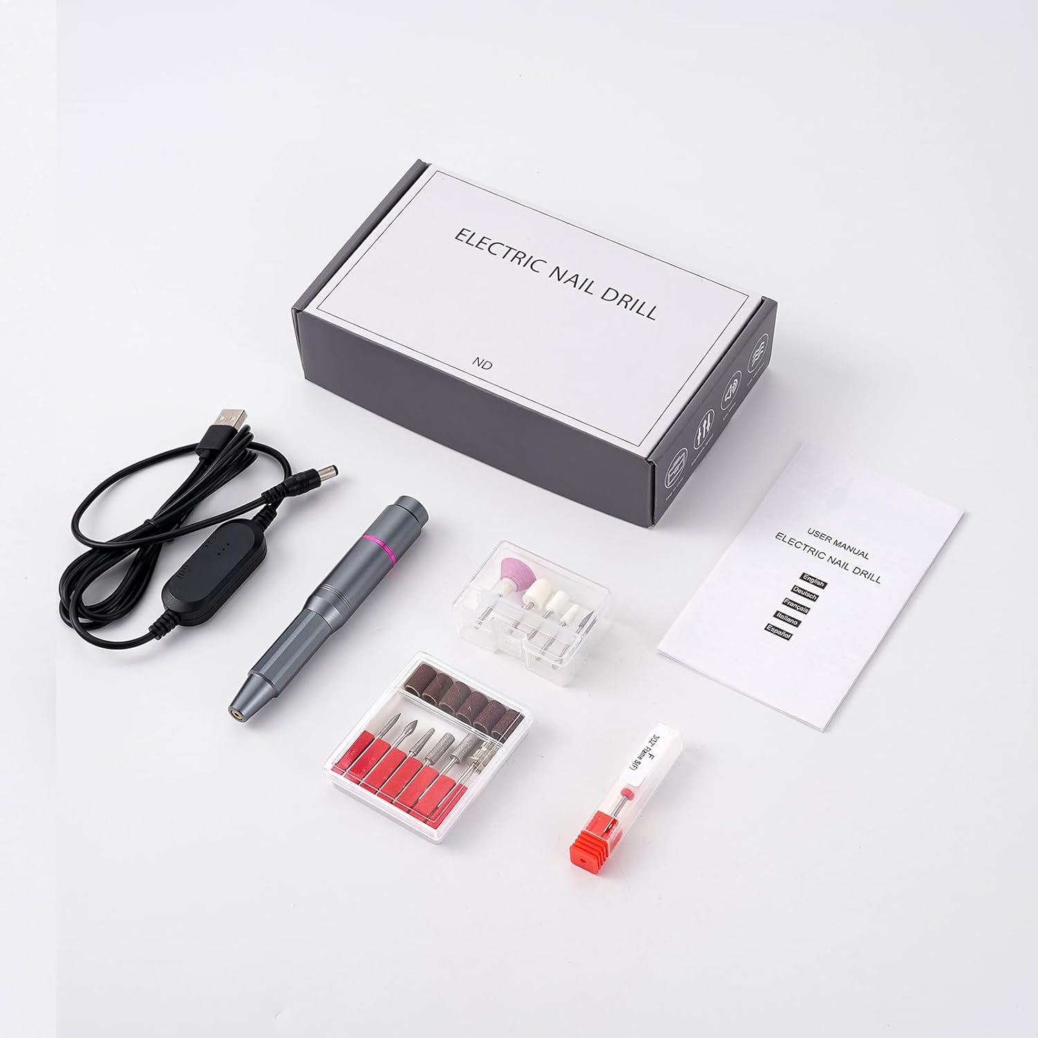 Taladro de uñas portátil de 25000 RPM, kit profesional de taladro de uñas eléctrico para uñas de gel acrílico, moldeado, pulido, herramienta de