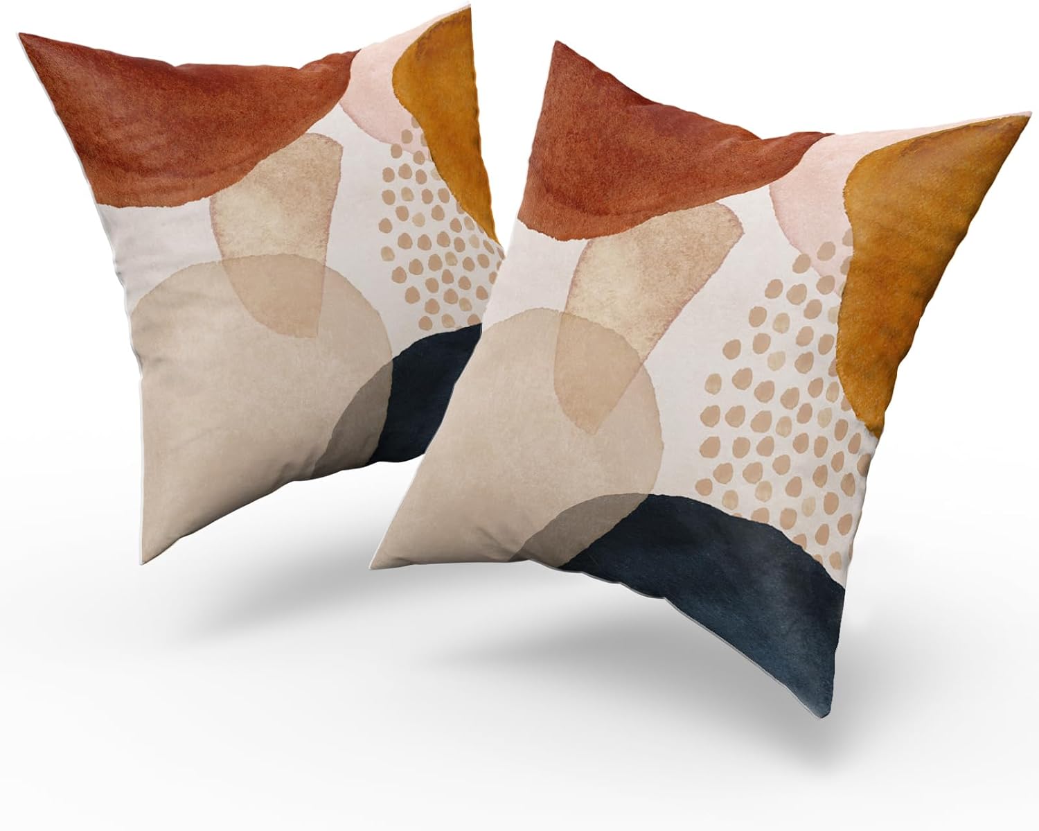 Juego de 2 fundas de almohada bohemias de 16 x 16 pulgadas, color azul marino, naranja quemado, rosa, fundas decorativas de arte abstracto moderno