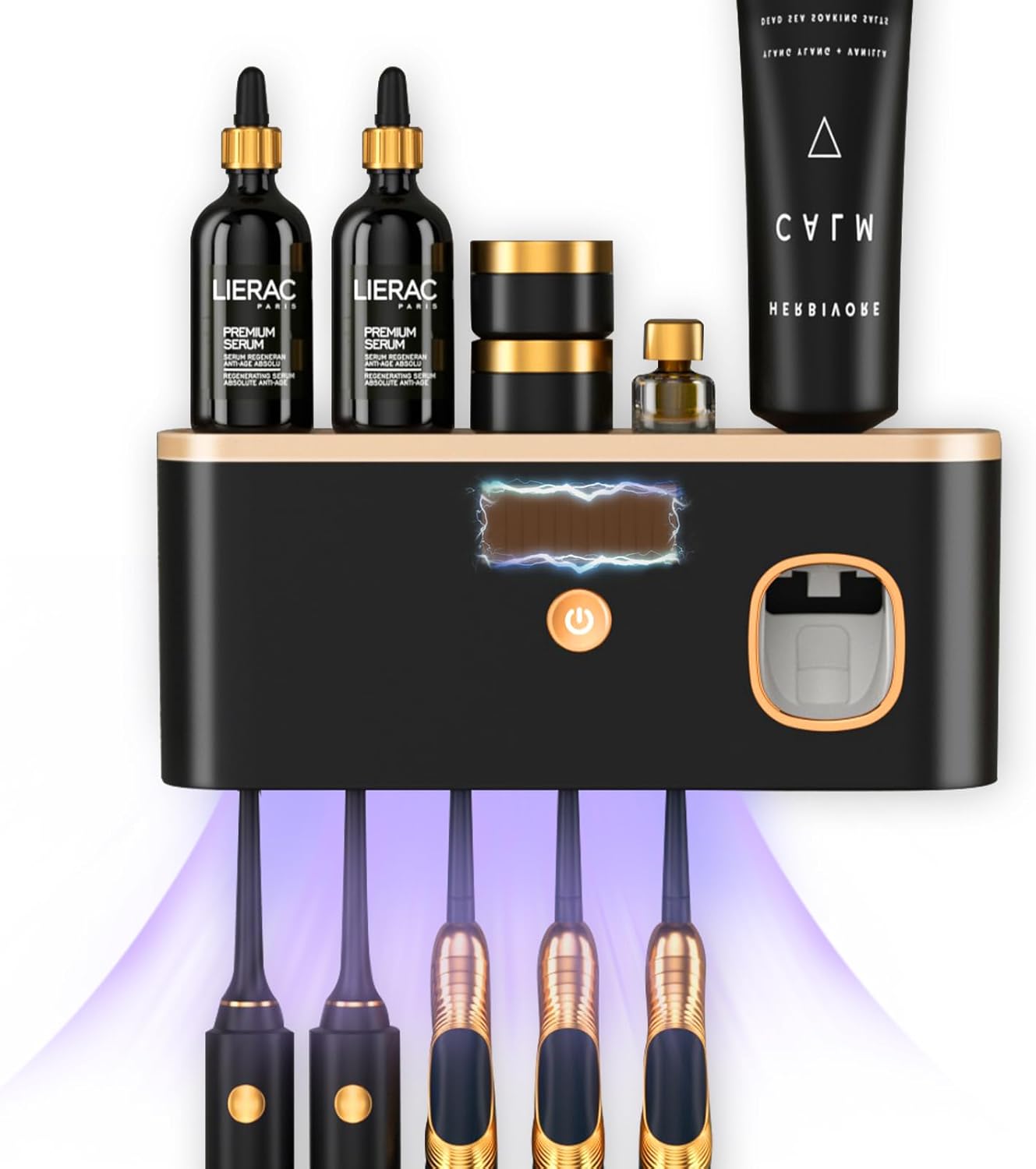 Porta cepillos de dientes para baños con desinfectante de cepillos de dientes UV, soporte para cepillos de dientes montado en la pared con