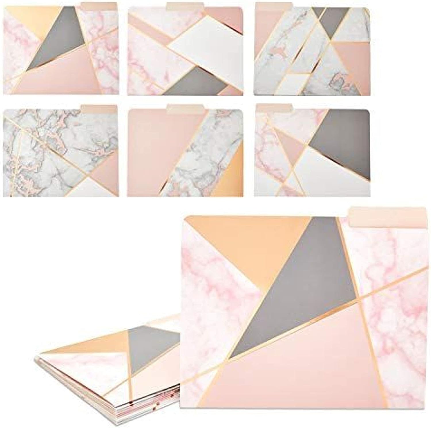Carpetas geométricas de mármol, suministros de oficina de oro rosa (tamaño carta, paquete de 12)