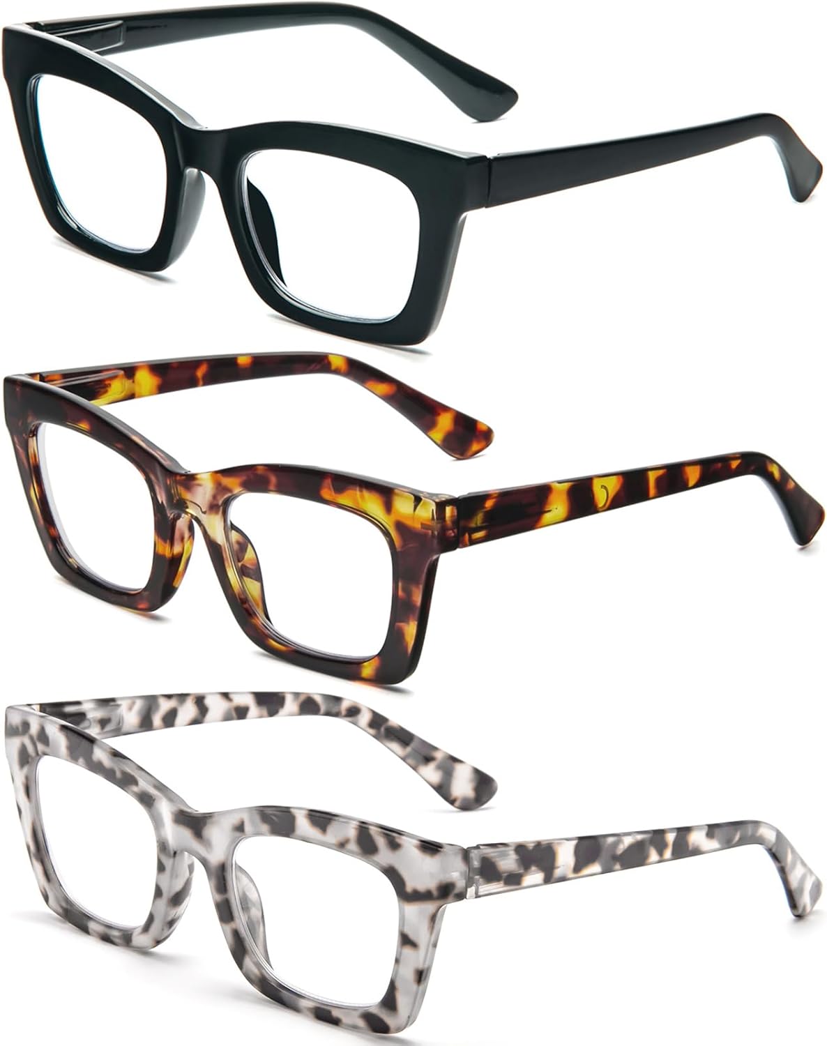 REAVEE – Lentes de lectura estilo Oprah para mujer, lentes con bloqueo de luz azul, lentes cuadrados de gran tamaño, bisagra de resorte
