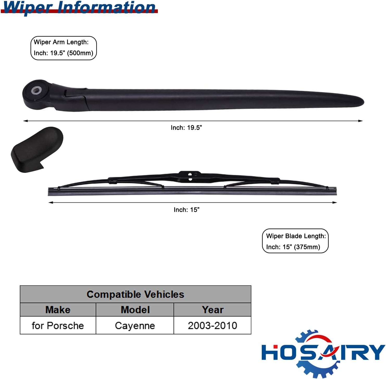 Juego de limpiaparabrisas trasero para Porsche Cayenne 2003-2009 2010 Conjunto de limpiaparabrisas trasero 95562804002