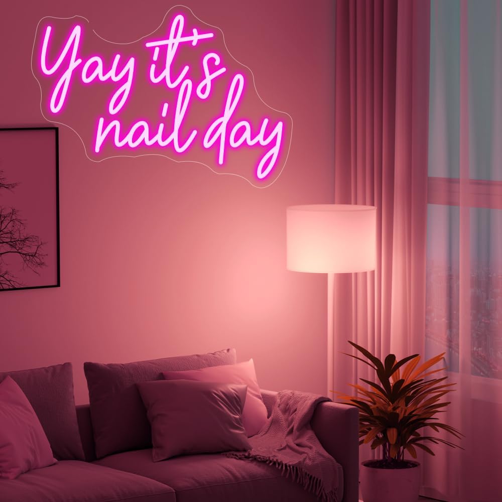 Yay It’s Nail Day – Letrero de neón para decoración de pared, letrero de neón de uñas para salón de uñas, letrero de ventana de uñas de neón rosa,