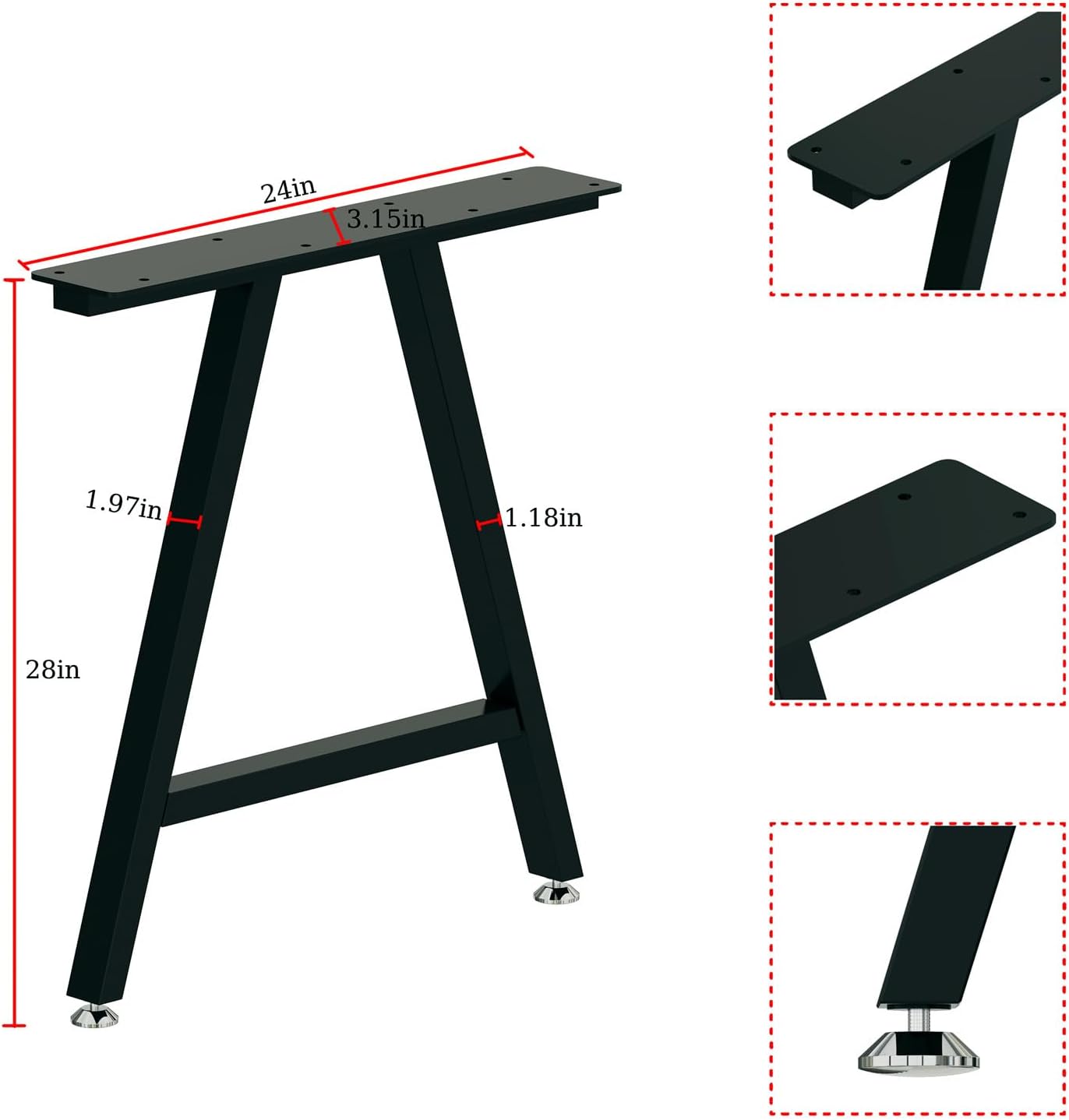 HOMEKAYT Patas de metal para mesa, patas de escritorio de 28 pulgadas de alto x 24 pulgadas de ancho, patas de mesa de estilo industrial y moderno,