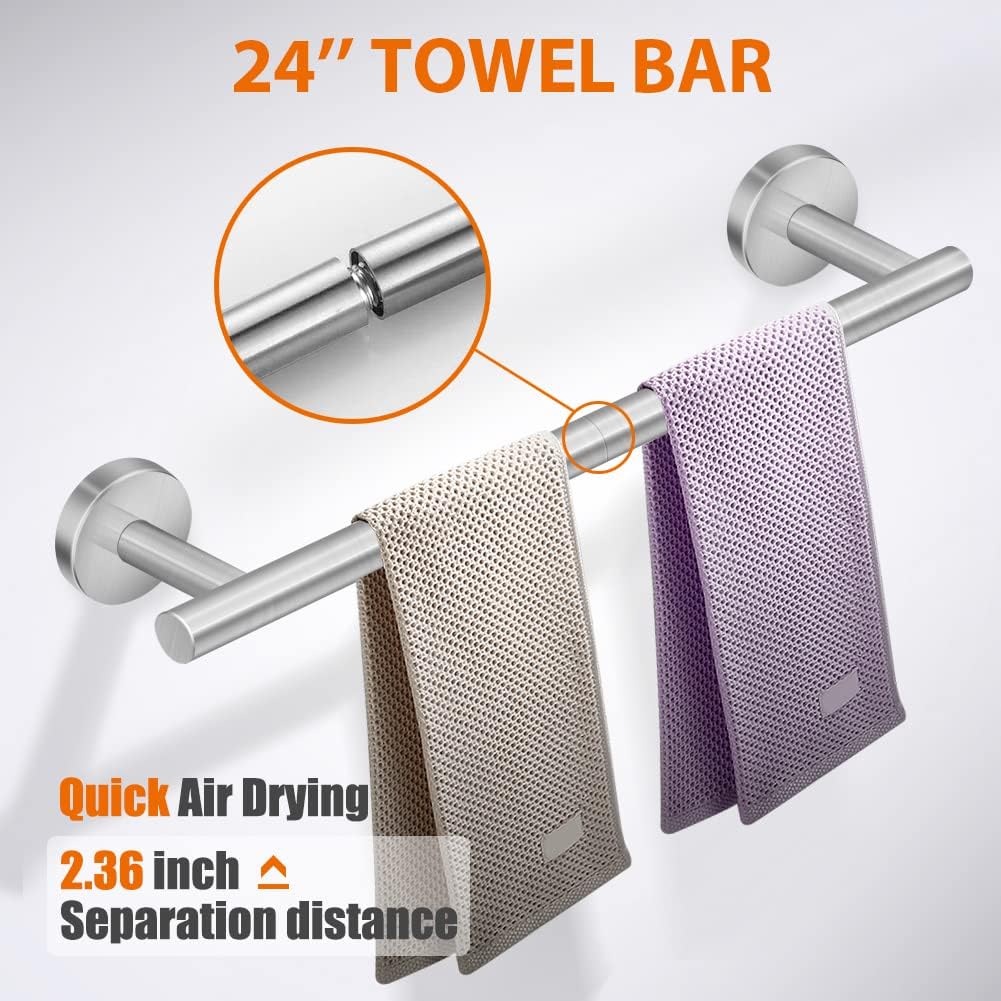 Tudoccy Juego de 5 piezas de accesorios de baño de acero inoxidable SUS304 de níquel cepillado redondo montado en la pared, incluye barra de toalla
