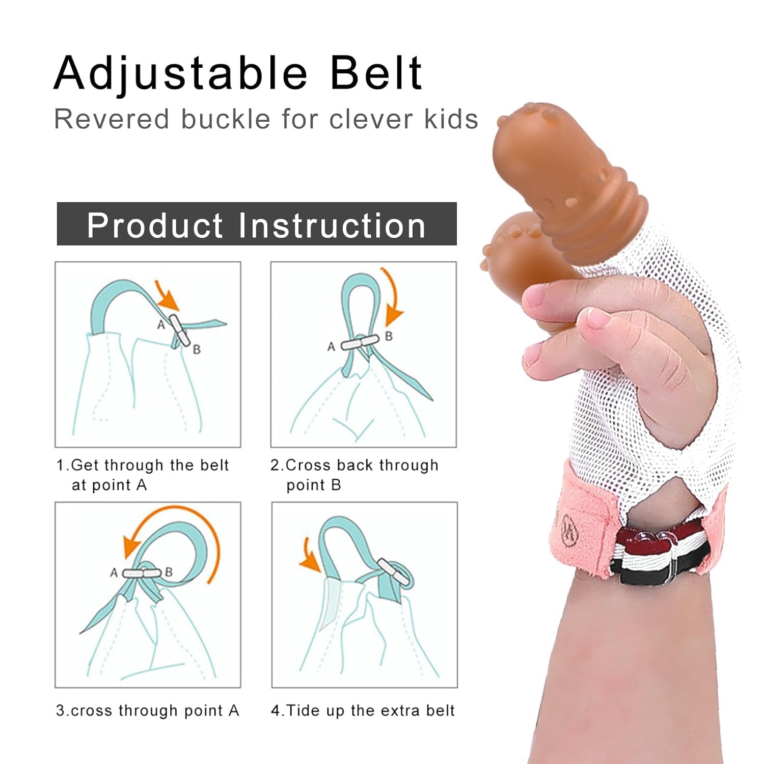 Elfzone Tope de succión de pulgar para niños de 1 a 2 años de edad, protector de dedos de silicona para chupar el pulgar con malla transpirable, kit