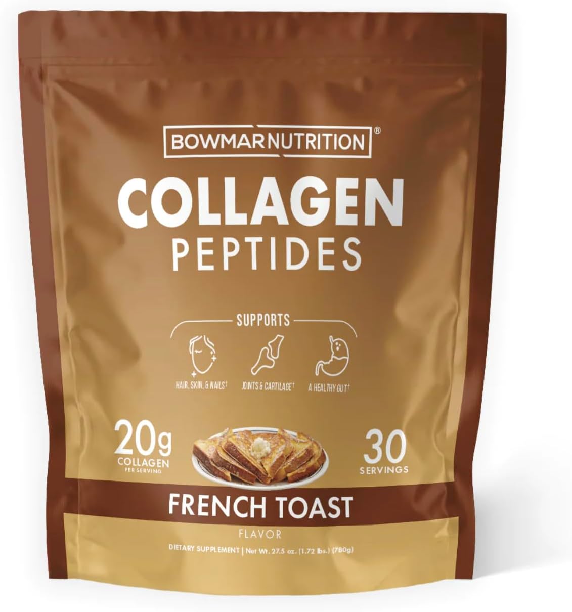 BOWMAR NUTRITION Péptidos de colágeno saborizados, colágeno en polvo, colágeno tipo 1 y 3, sin lácteos, sin gluten y sin azúcar, mejora la salud de