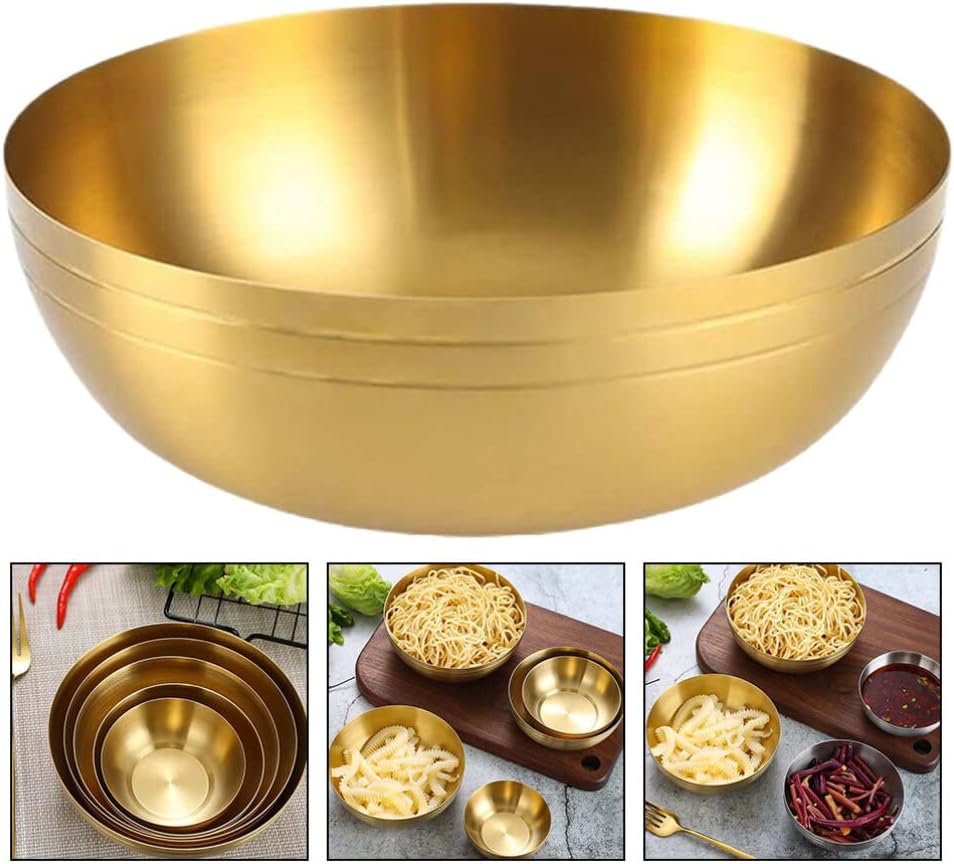 Udon – Tazón de fideos de acero inoxidable, cuenco aislado para sopa para cereales, helado, fideos de arroz, ensalada, cuencos de sopa dorados de