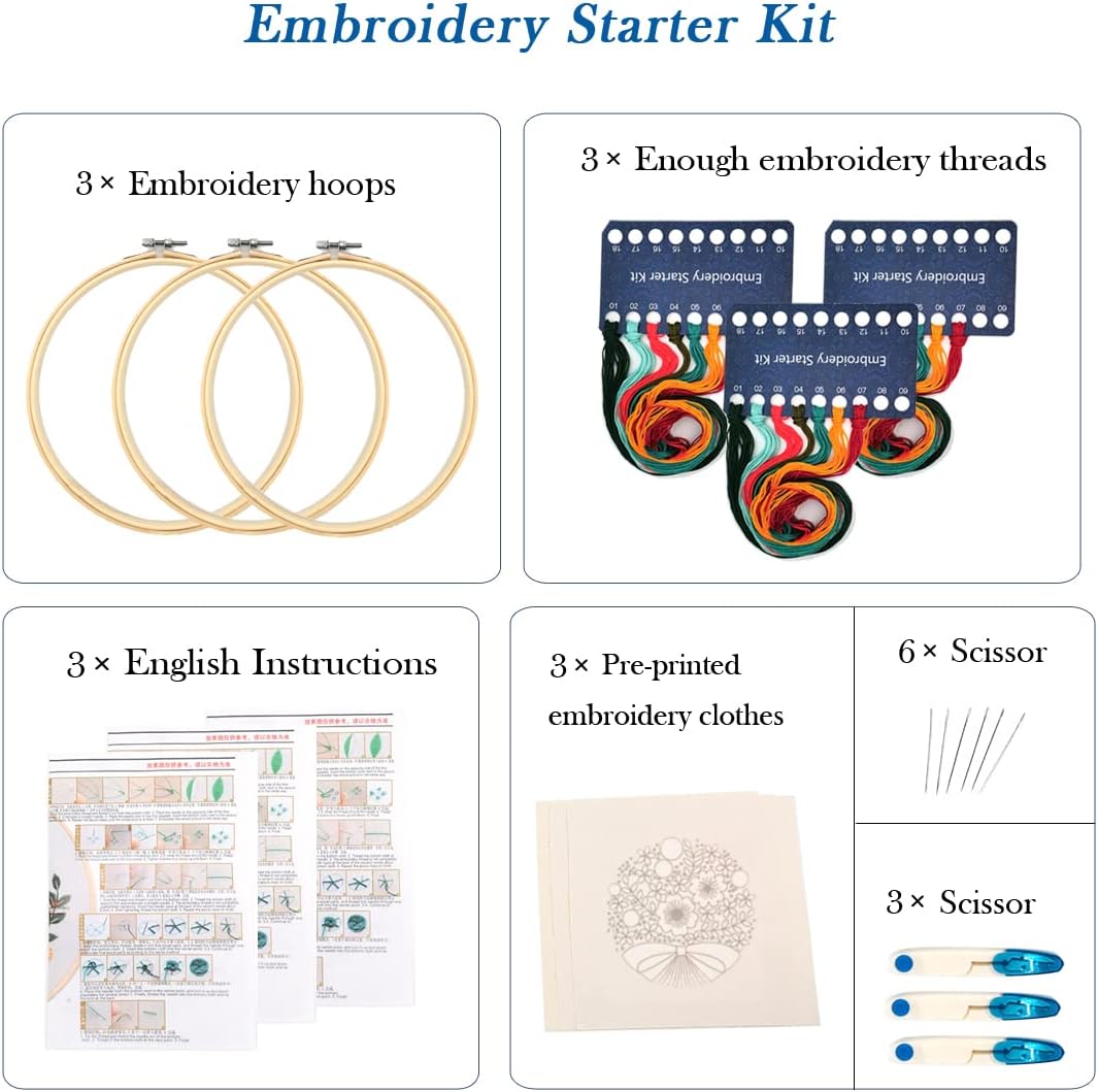 Maydear Kit de inicio de bordado con patrón, kits de punto de cruz estampado para adultos principiantes con aro de bordado e instrucciones (idioma