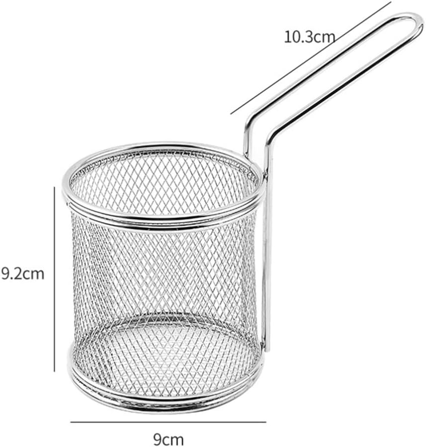 Cesta de acero inoxidable para freír profunda, 2 unidades, malla de alambre redonda, cesta para freír chips franceses con asa, vajilla de