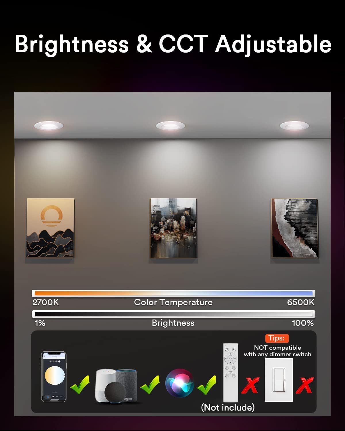 Iluminación LED de empotrar de 6 pulgadas, 13 W Lumary Luminarias LED, luces WiFi de empotrar inteligentes, Luminarias RGBWW, se sincroniza con la
