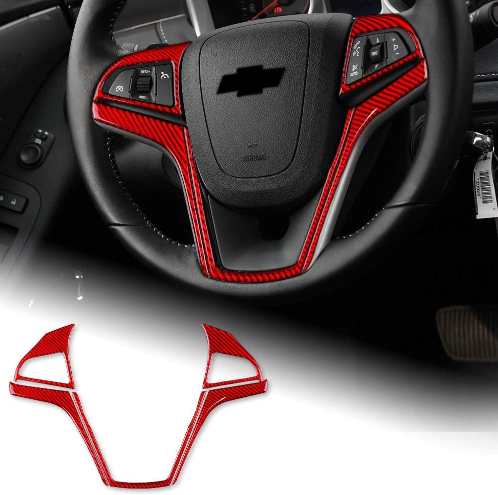 AIRSPEED Adhesivo de botón para volante de automóvil, de fibra de carbono, compatible con accesorios Chevrolet Camaro 2012-2015 (rojo)