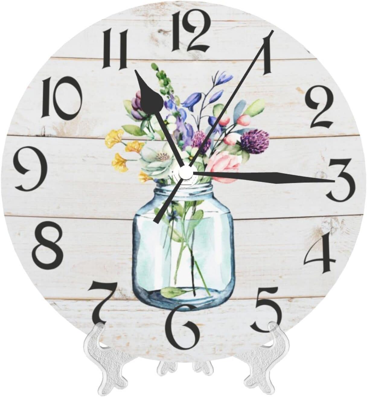 Reloj de pared con flores de resorte, rústico, silencioso, sin tictac, relojes redondos de 10 pulgadas, funciona con pilas, analógico de cuarzo para