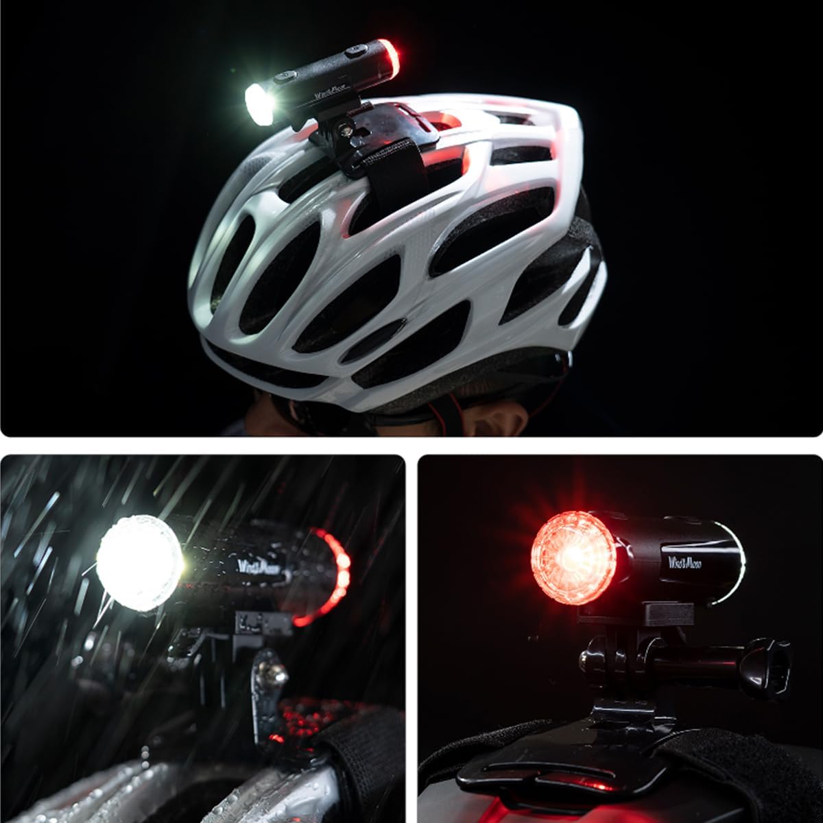 Bike Helmet Light 2 in 1,Cycling Helmet Headlight Taillight Front and Rear Bike Lighting Rechargeable 360 Warning Lights with IP66 Waterproof USB