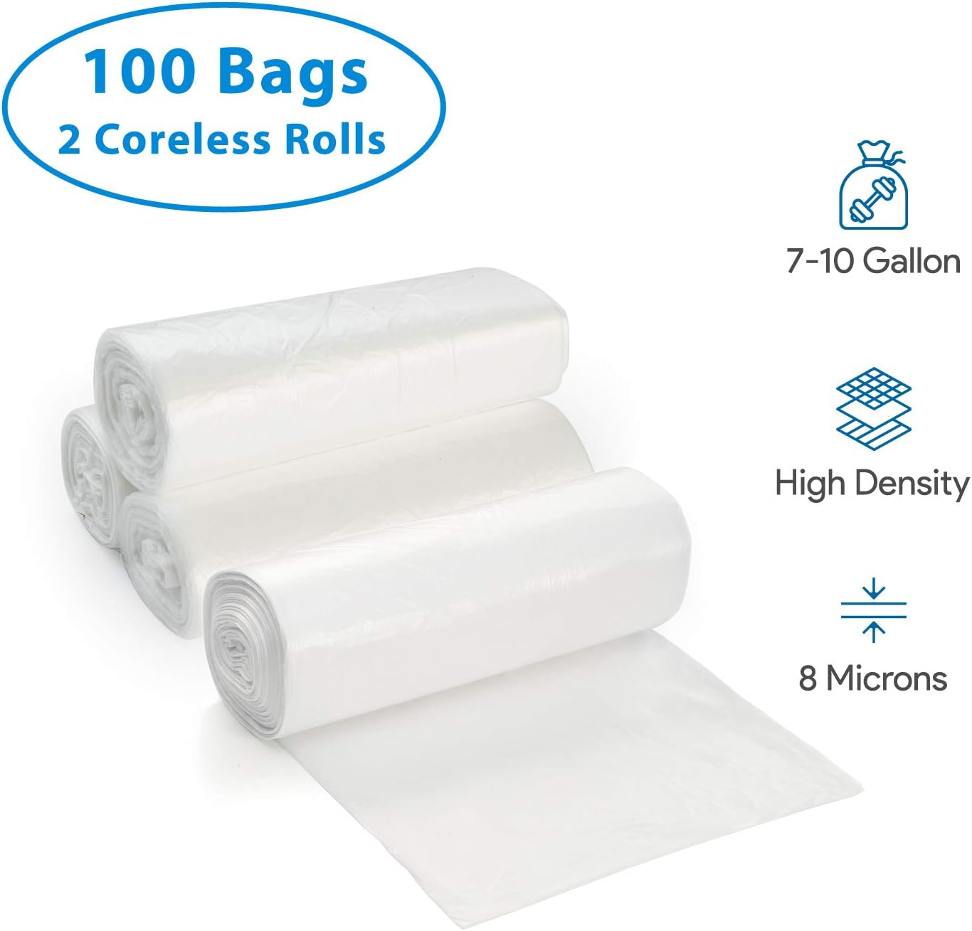ProCure Revestimientos transparentes para botes de basura de 7 a 10 galones, 100 unidades, pequeños y medianos, alta densidad, delgados, ligeros, 8