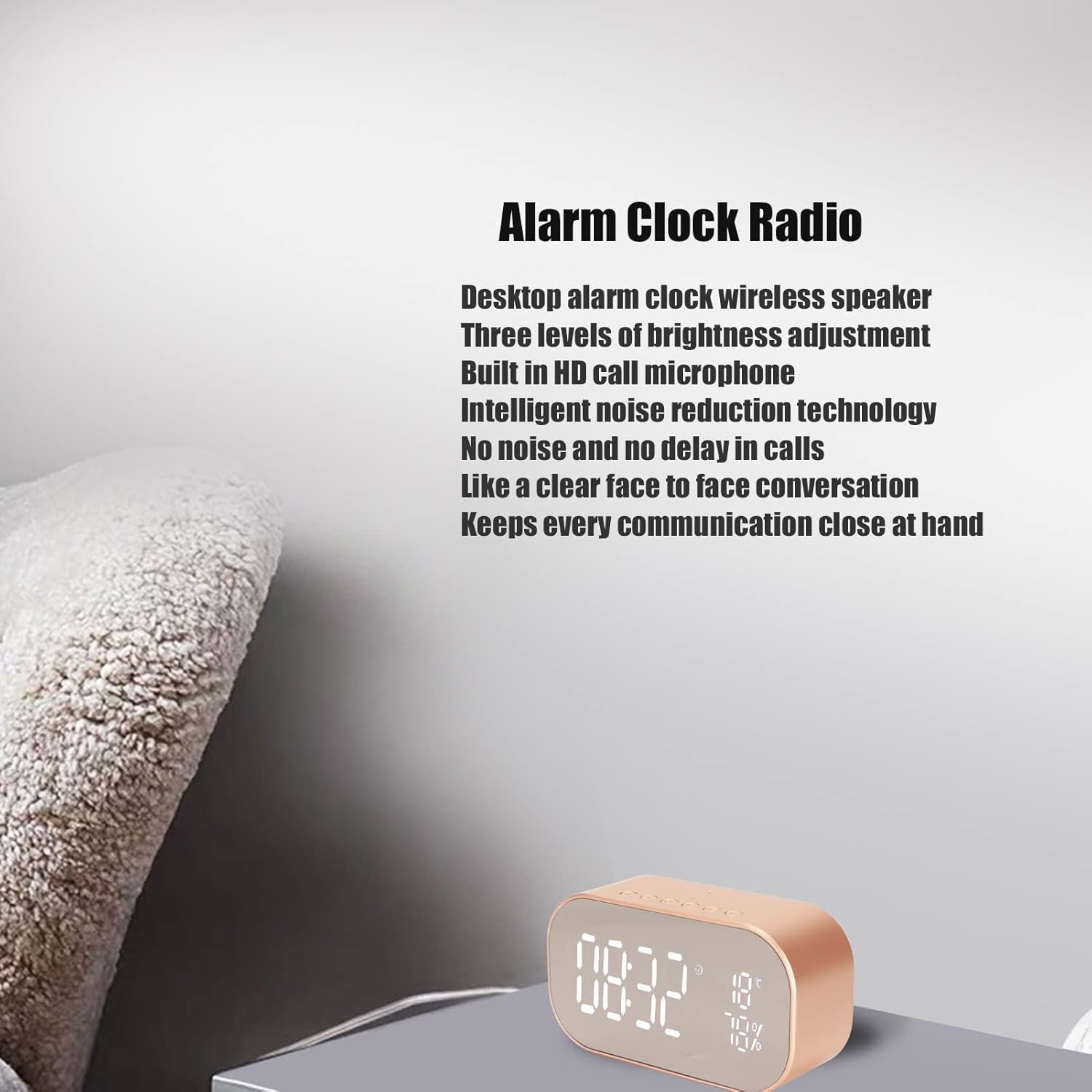 ASHATA Radio despertador digital con pantalla LED, altavoz Bluetooth, radio AM FM, reloj despertador multifunción con receptor y cable, micrófono