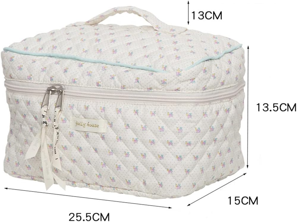 Bolsa de maquillaje floral Kawaii Coquette Bolsa de cosméticos grande organizador de maquillaje de viaje lindo bolsa acolchada de algodón para