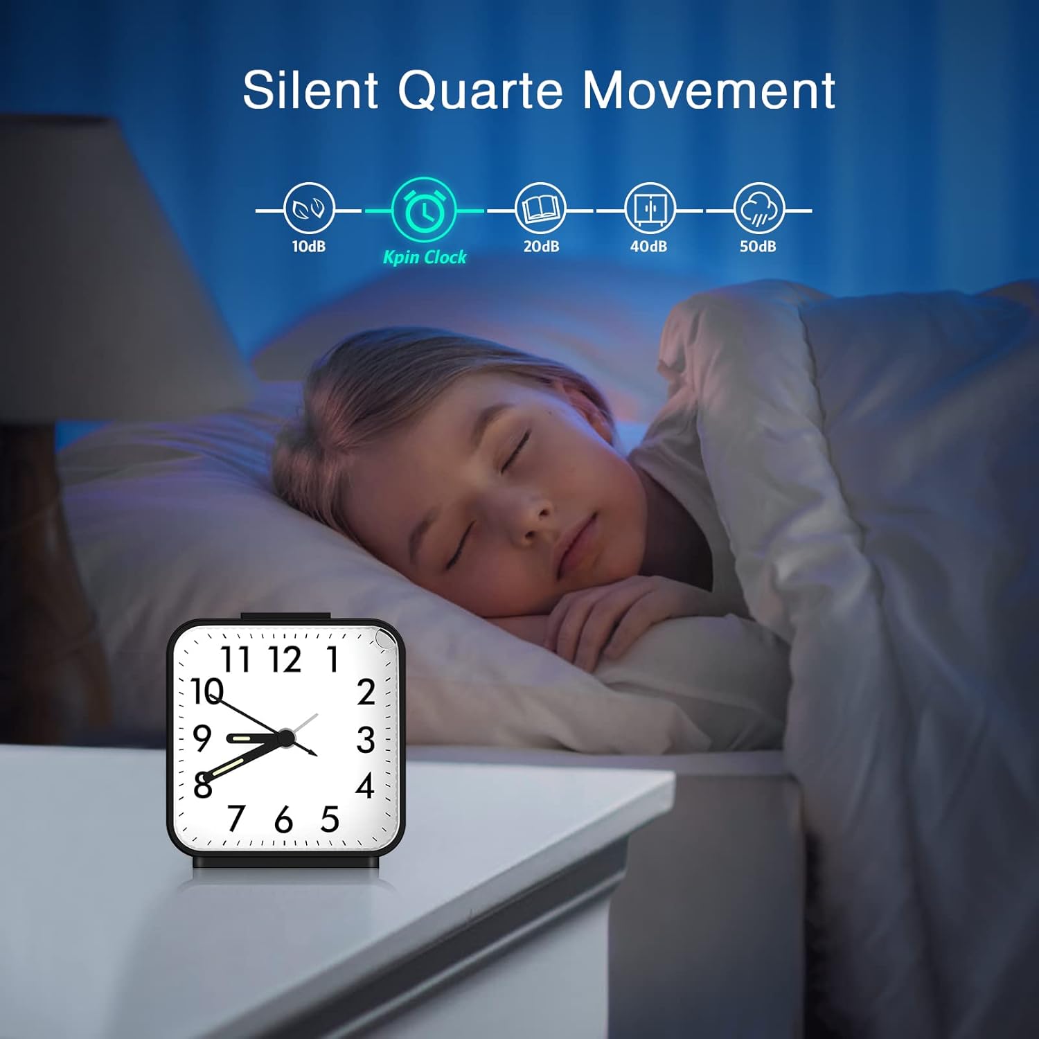 ORIA Reloj despertador analógico, reloj despertador silencioso, reloj despertador sin tictac, pequeño reloj despertador con luz nocturna,