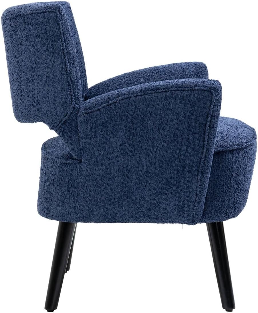 Silla decorativa de tela con asiento tapizado, moderna y elegante silla de sala de espera con brazos de madera maciza, color azul claro