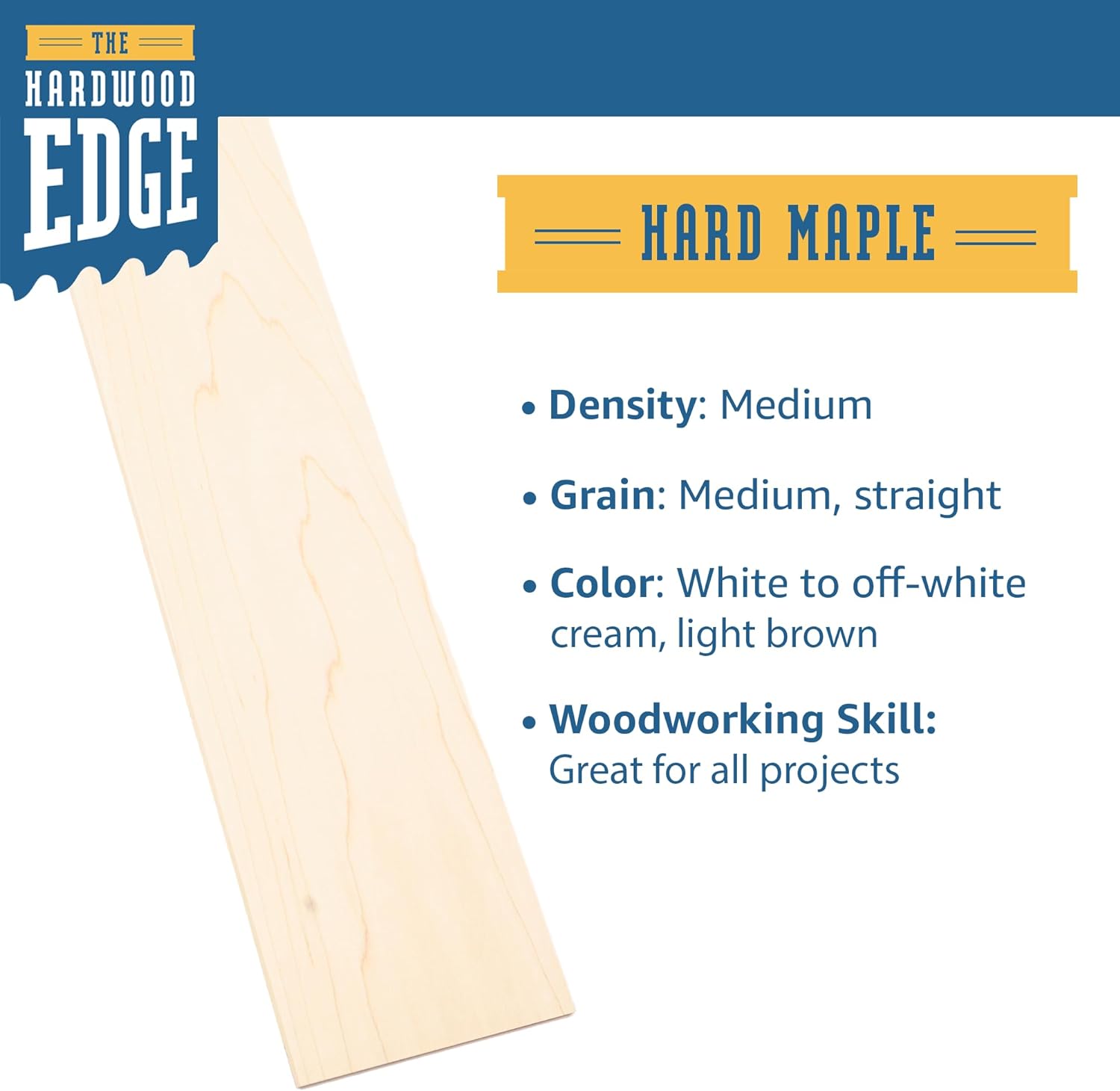 The Hardwood Edge Tablones de madera dura de arce, paquete de 4 unidades de madera de arce dura para manualidades de madera sin terminar, 18