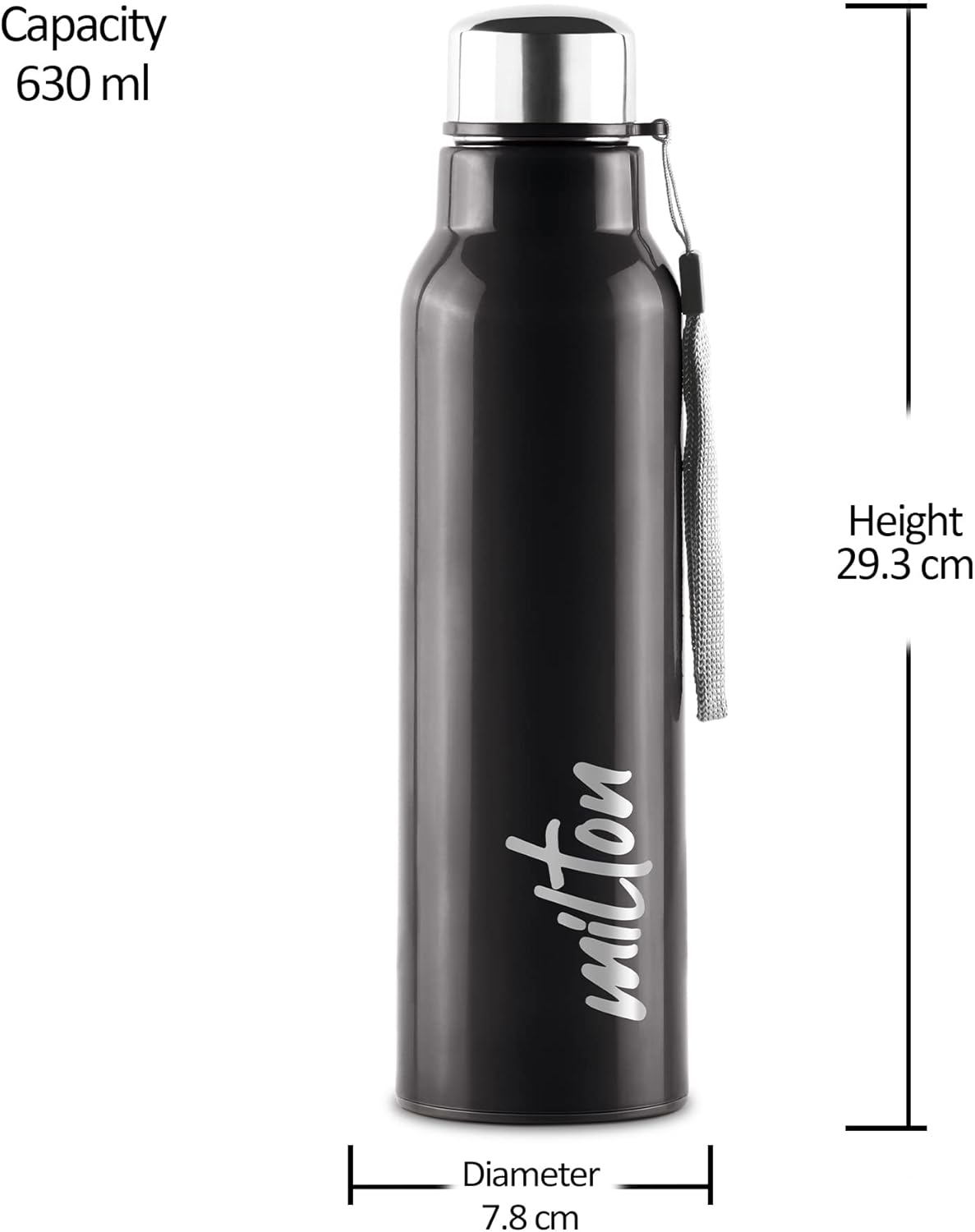 Milton Steel Fit 900 – Botella de agua interior aislada de acero inoxidable, 1 pieza, 22.1 fl oz, color negro, fácil agarre, a prueba de fugas,