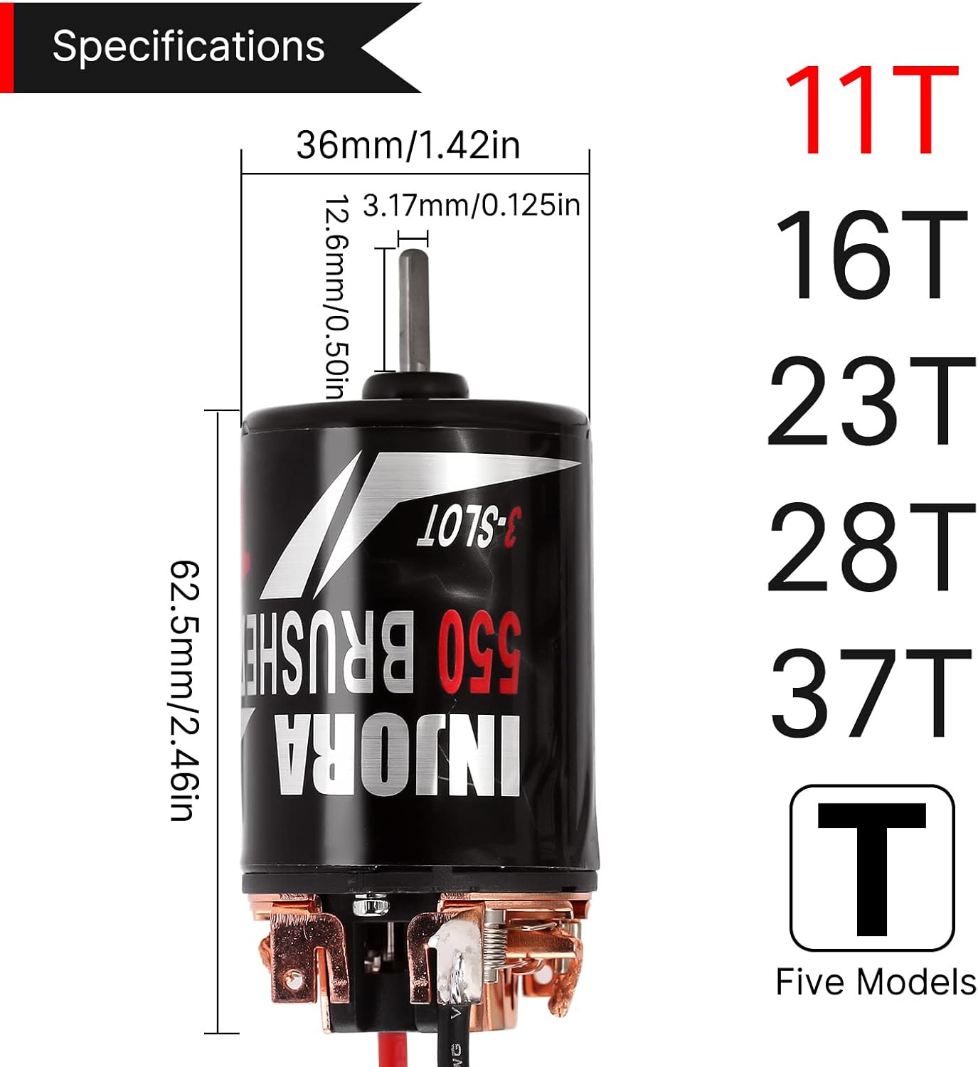 INJORA 550 Motor cepillado impermeable 3-Slot 11T Motor para escala 110 RC Car Crawler Truck Buggy Axial SCX10 AXI03007 JL 90046 TRX4 TRX6 (INM09)