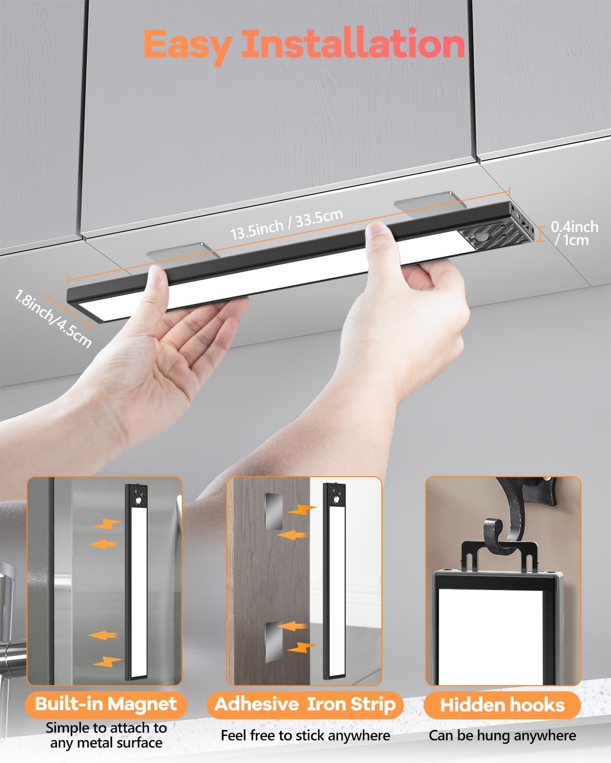 2023 65 luces LED con sensor de movimiento para interiores, 3 temperaturas de color, 1 paquete de iluminación regulable debajo del gabinete, luces