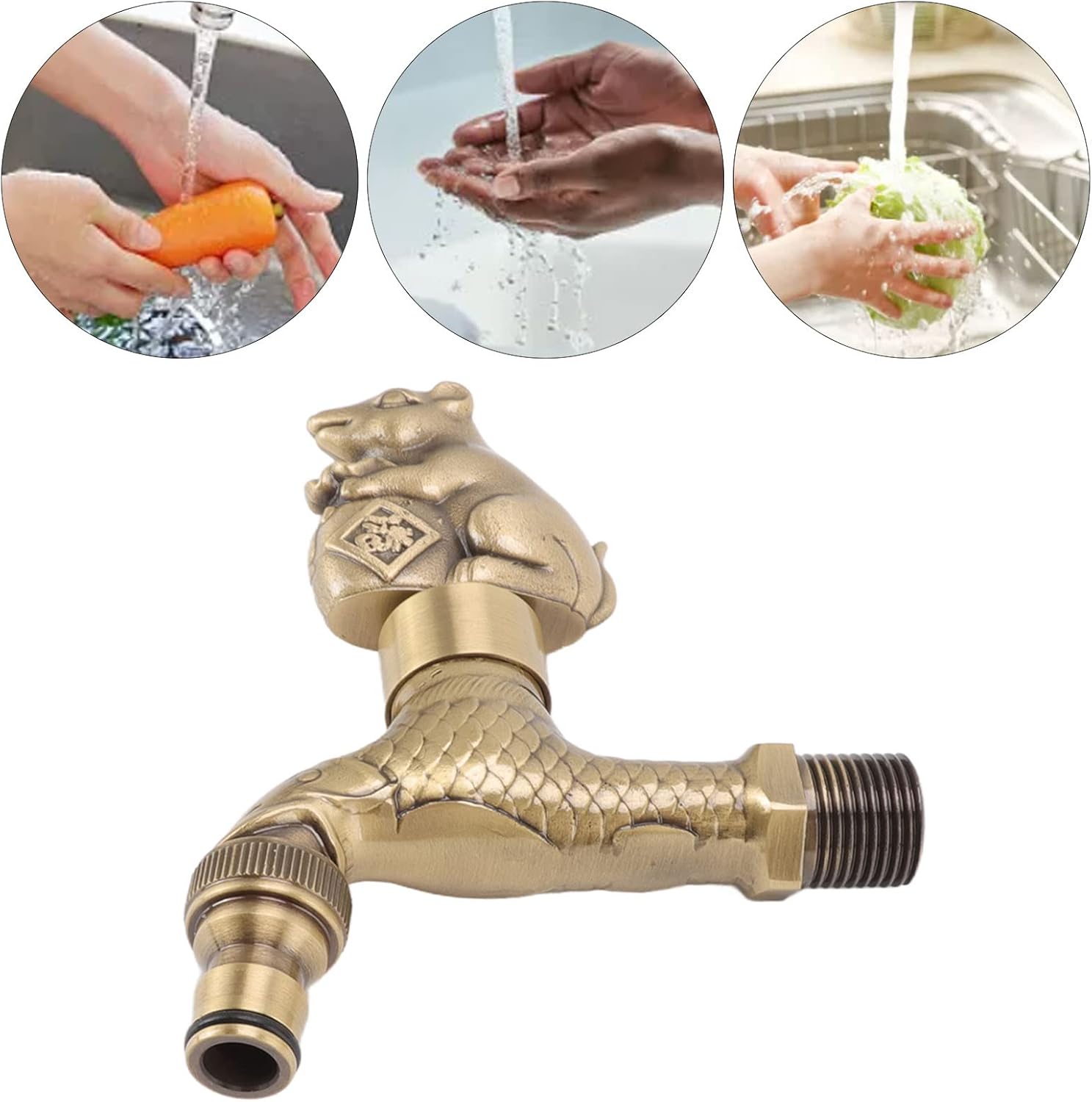 Tissting Grifo de agua montado en la pared G12, material de latón, diseño vintage de dragón chino, grifo de cocina, grifo de lavadora, grifo de