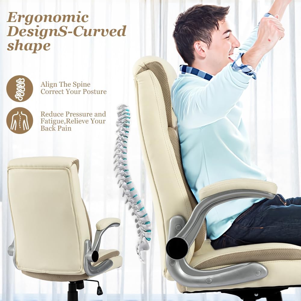 Savourseat Silla ergonómica de escritorio ejecutiva con reposabrazos abatibles y altura ajustable, 300 libras grande y alta, silla de oficina de
