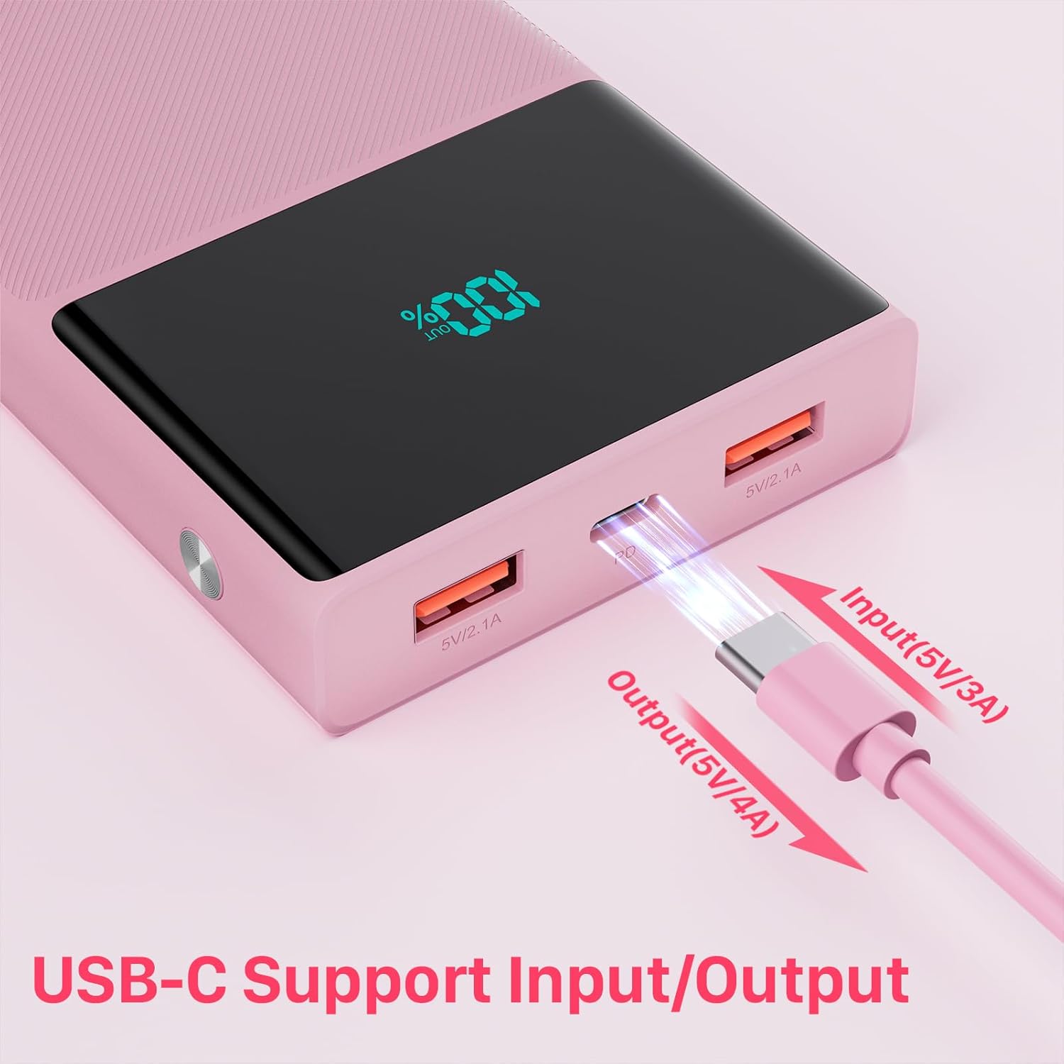 Cargador portátil con 2 cables integrados (USB-C e iOS), cargador de teléfono duradero de carga rápida PD de 13000 mAh con pantalla LED, cargador de
